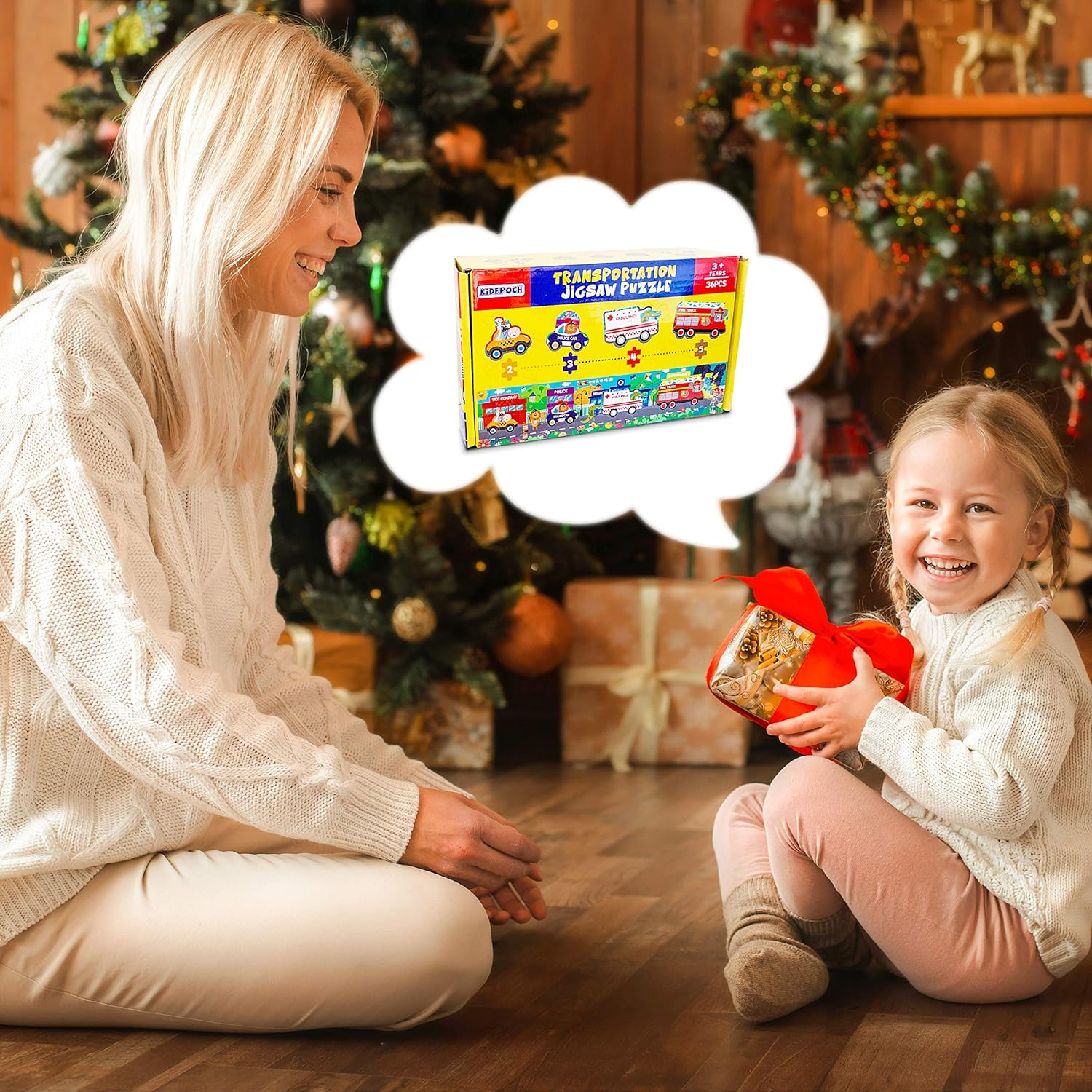 Kidepoch Transportation Floor Puzzles for Kids Ages 3-5, 36 Pieces Jumbo Puzzles for Kids Ages 4-8, Cute Animals & Rescue Vehicles, Great for Learning and Fun, 37&rdquo; X 8.2&rdquo; with Storage Box image number 1