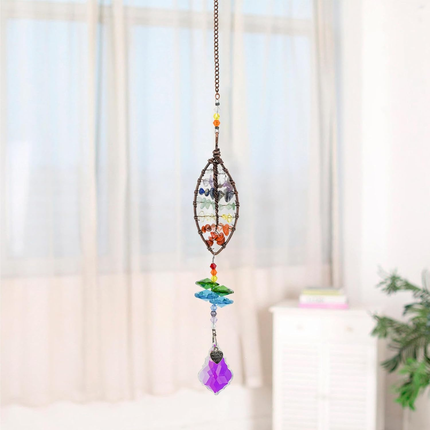 Mrmrkura Tree of Life Crystal Suncatcher for Window Hanging, 3 Pieces Rainbow Maker with Prisms Decorative Sun Catcher Crystals Ornament for Indoor Home Decor (Crystal) image number 5