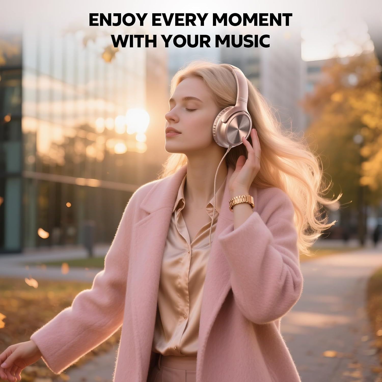 Cowyawn over Ear Headphones Wired, Foldable 3.5Mm Wired Headphones with Microphone, Volume Control, HD Stereo Sound, Lightweight Headphones for Adult/Teens/Chromebooks/Laptop/Computer/Tablets, Rose image number 2