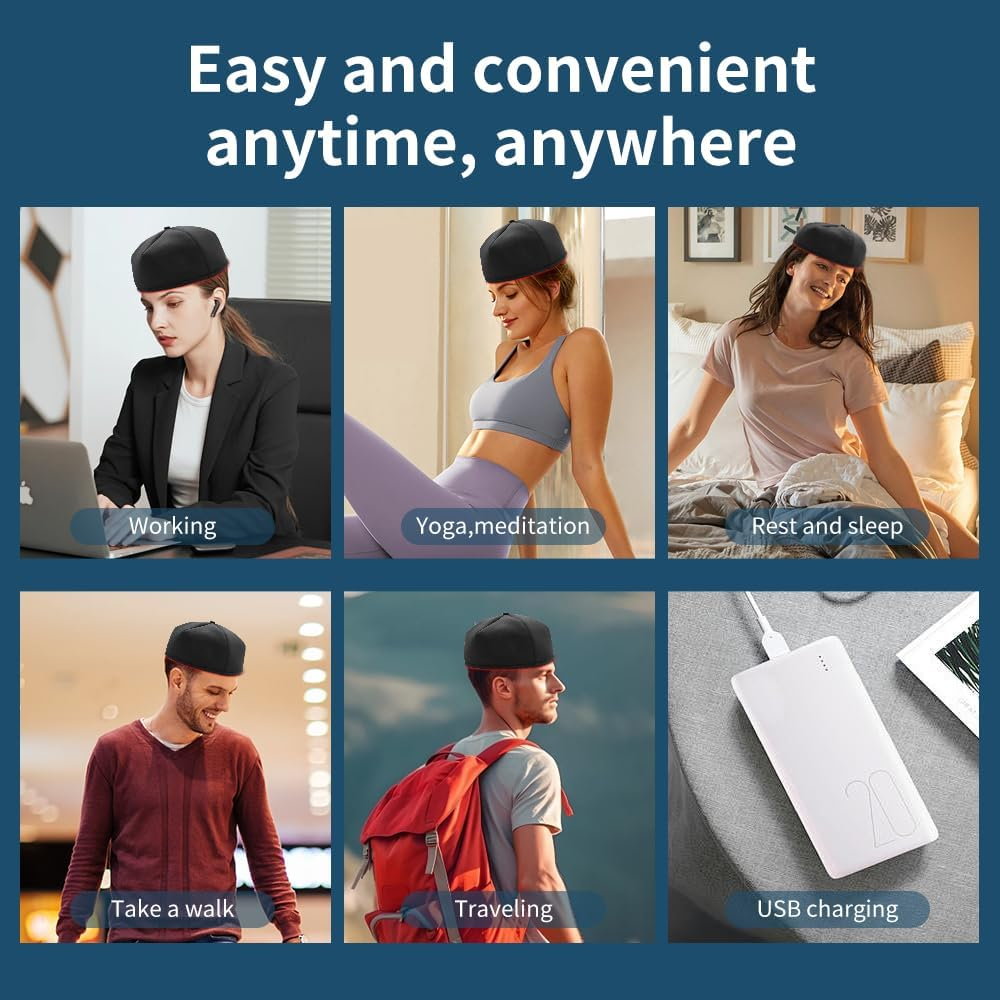 Red Light Hair Growth Beanie, Revitalize Your Hair with the Power Laser Hair Growth Cap, Red Light Laser Hair Growth Cap, Red Light Hair Growth Hat(Black Plug-In) image number 1