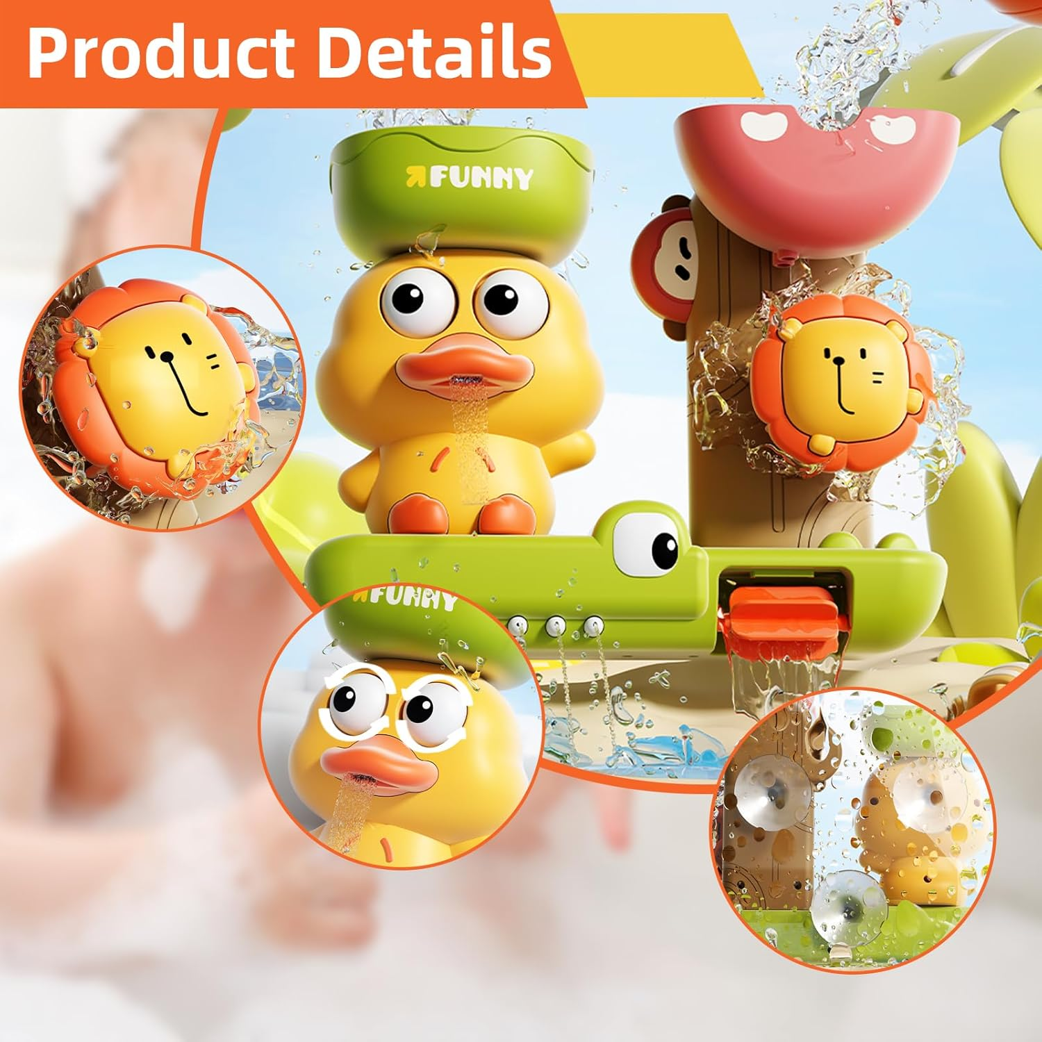 Bath Toys for Toddlers Age 1 2 3 Year Old Girl Boy, Preschool Kids Baby Bathtub Water Toys Cute Duck Design,3 Strong Suction Cups,Bath Wall Toy Waterfall Fill Spin and Flow Birthday Gift Ideas image number 2