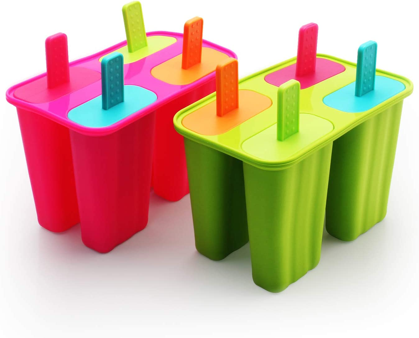 Ice Cream Mould, Silicone Popsicle Molds ICY Pop Molds BPA Free - Set of 8 - Food Grade Ice Cream Moulds Ice Pops Shapes for Homemade Popsicle, Dishwasher Safe (Pink + Green, 2 Pack) image number 3