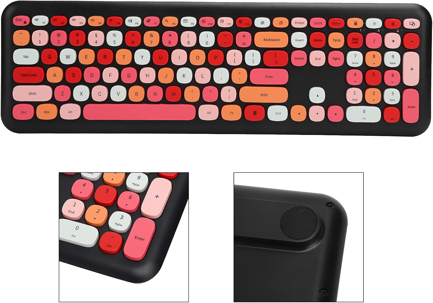 Wireless Keyboard and Mouse Combo, 2.4G Slim Full Size Colorful Keyboard Mouse Set, 110 Keys Cute round Retro Typewriter Keyboard for Computer, PC, Notebook, Laptop(Black) image number 2