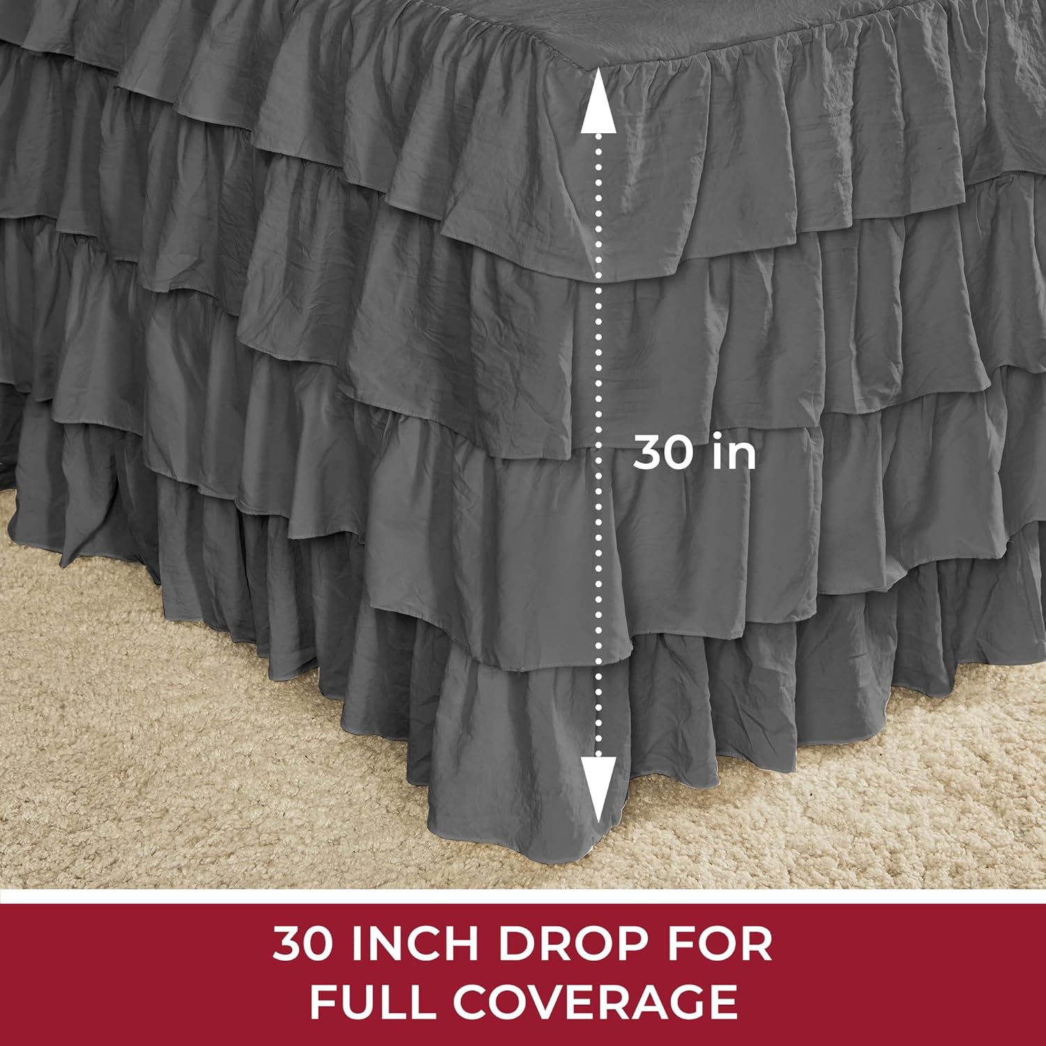 Mellanni Multi-Ruffled King Comforter Set - 3-Pieces: 1 Bedspread & 2 Shams - Shabby Chic Bedding Set - 30" Deep Bedskirt for Total Coverage - Durable and Comfortable Chic Bedspreads (King, Gray) image number 3