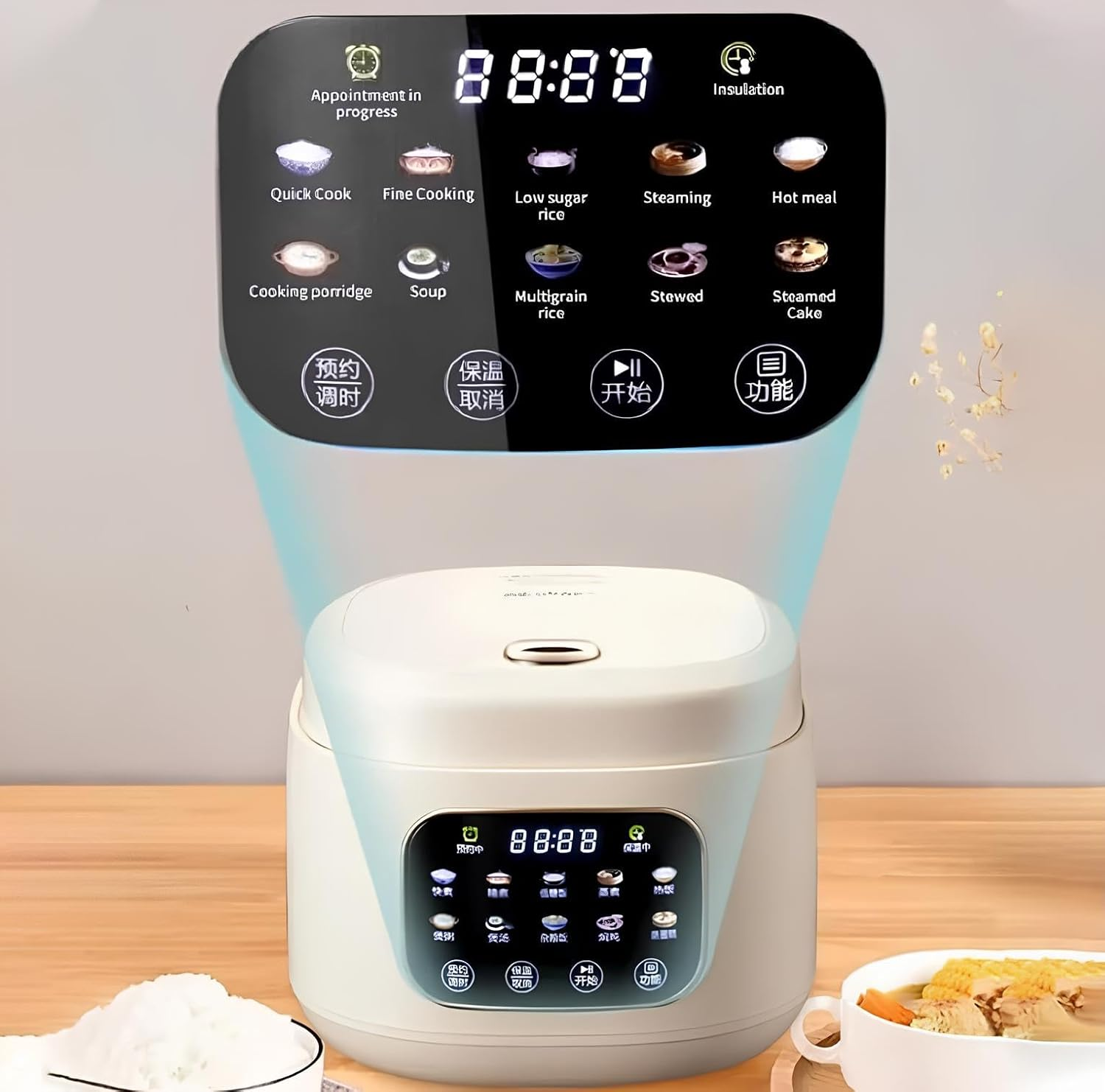 Xversion Low Sugar Rice Cooker 3L &ndash; Makes 10&ndash;12 Cups &ndash; Smart Multi-Cooker for Rice, Low Carb, Stew, Cake &ndash; Steamer, Timer &ndash; Cream image number 5