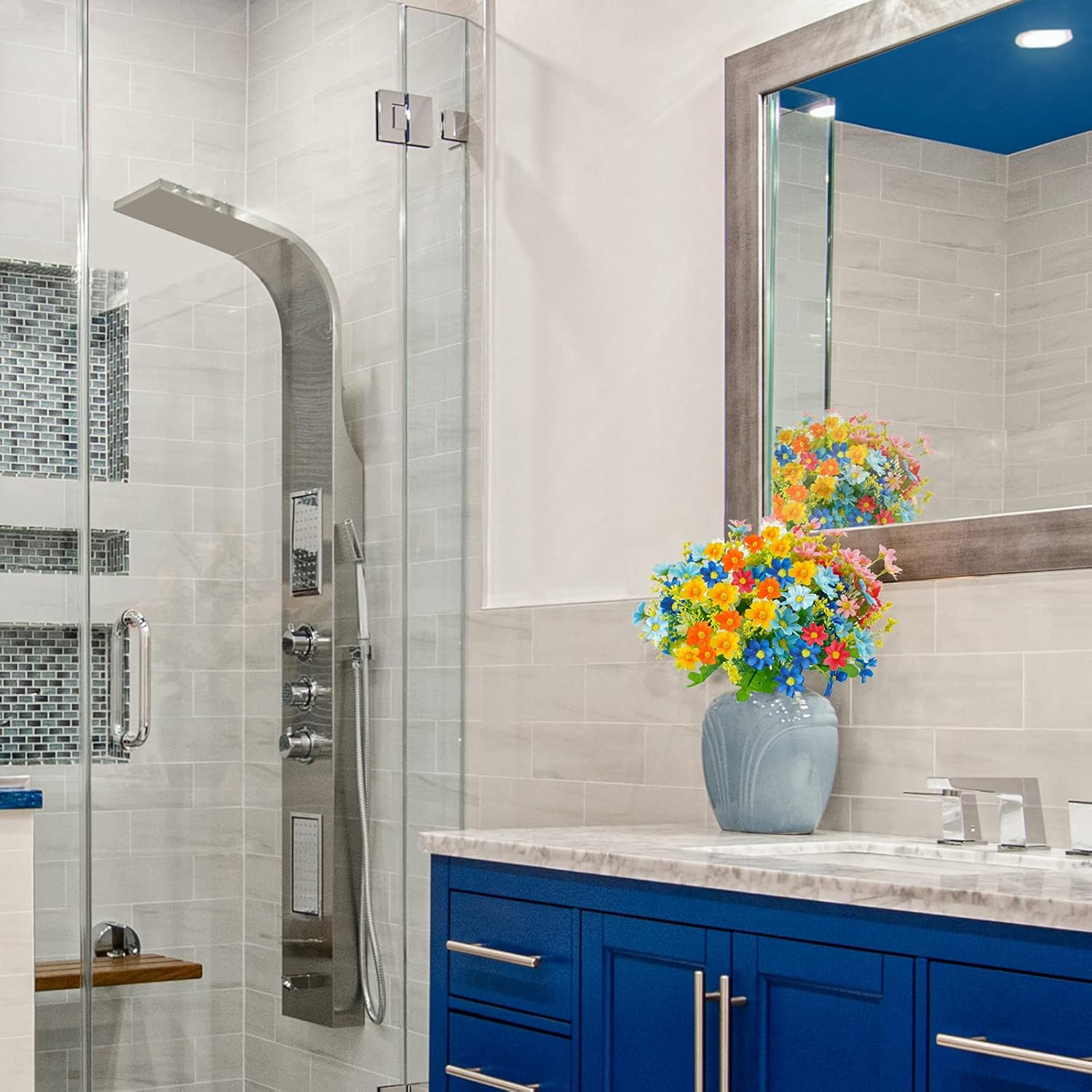 Uieke 6PCS Artificial Flowers for Outdoors UV Resistant Fake Daisy Mums Flowers Outdoor No Fade Greenery Shrubs for Indoor outside Home Wedding Office Garden Porch Spring D&eacute;cor