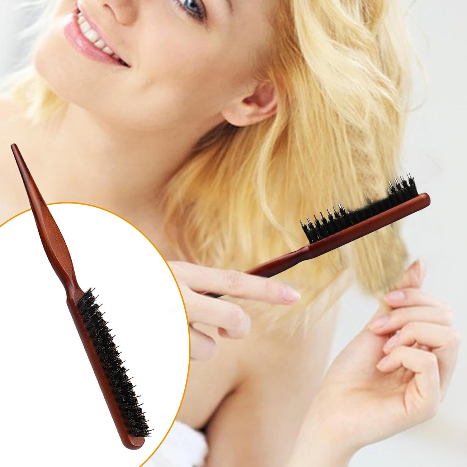 Gvblkq Bristle Hair Brush, Smoothing Styling Hairbrush, Soft Natural Bristles Brush for Thin and Fine Hair, Ergonomic Bristle Hair Brush for Women and Men image number 3