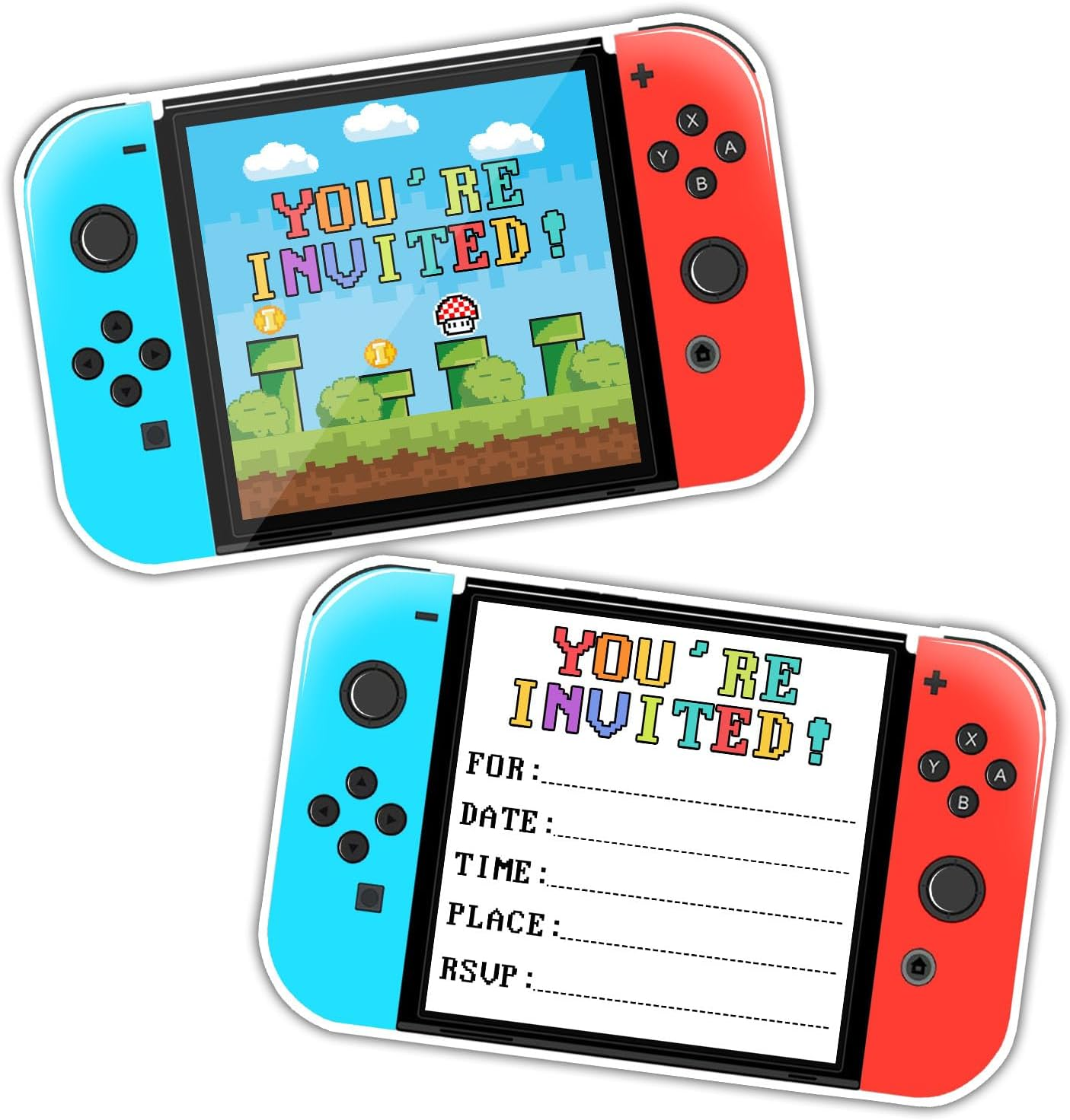 SHLINCO Glow Let'S Play Birthday Party Invitations for Boys Girls, Neon Party Invites for Kids, Double Sided Design(20 Cards + Envelopes)