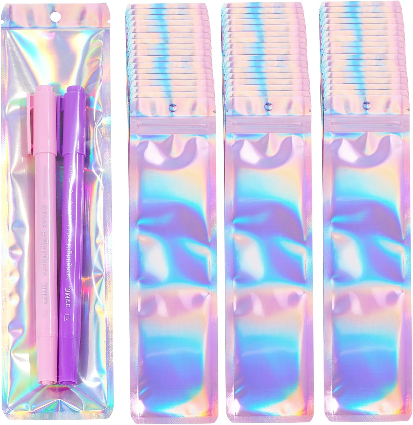 100 Pcs Pen Packaging Bags for Small Business Resealable Foil Pouch Bag for Pens Holographic Packaging Pouch Bag Ziplock Smell Proof Storage Bags (2.4X9 Inch) image number 4