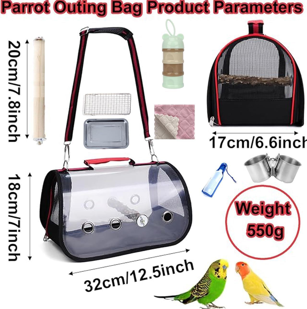 Bird Carrier Portable,Lightweight Breathable Parrot Outgoing Bags,Small Pet Transport Bag with Shoulder Strap, Bag for Carrying Birds, Rats, Guinea Pigs, Squirrels image number 4