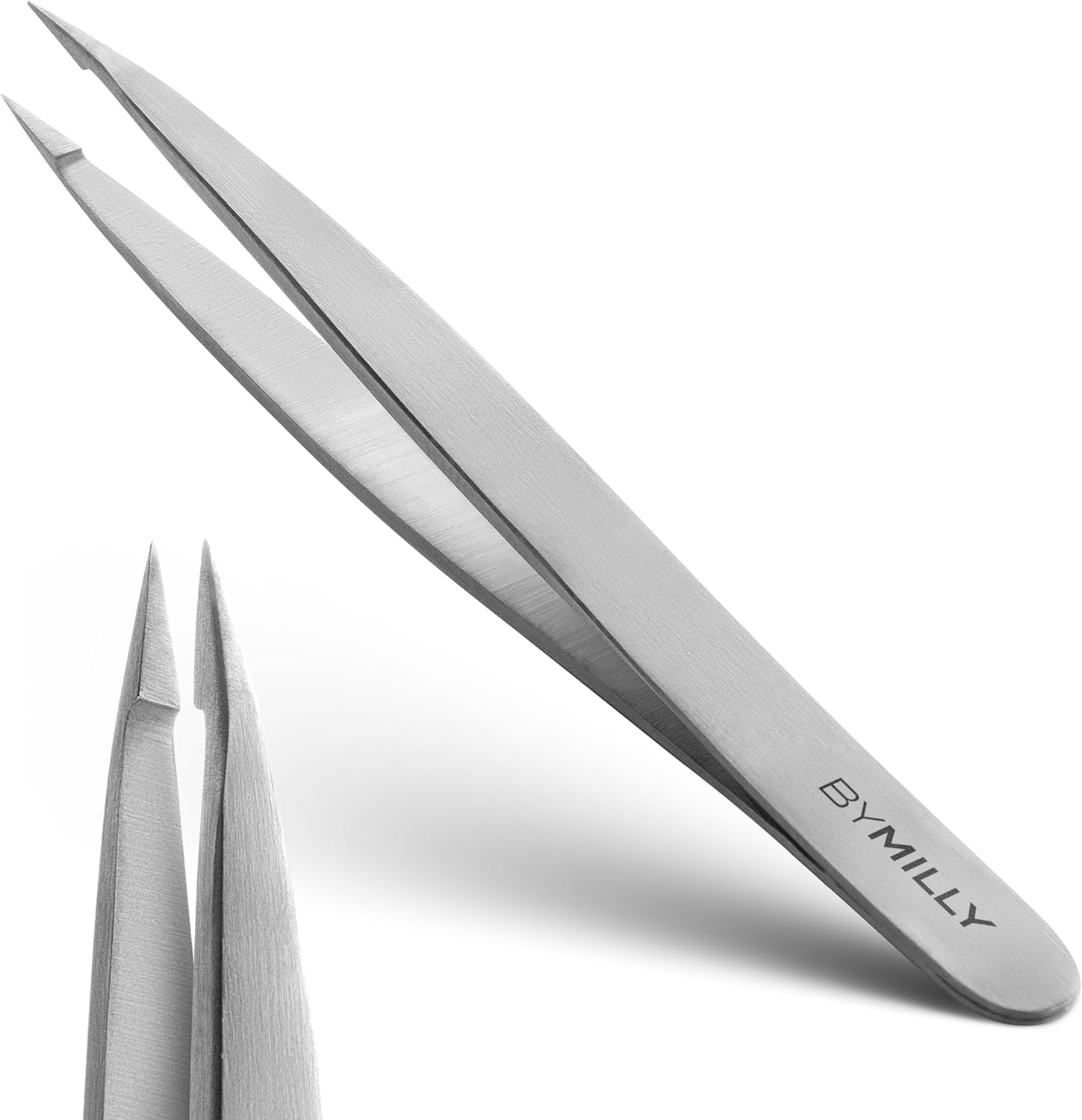 By MILLY Pointed Tweezers | High Carbon Stainless Steel Needle Nose | Fine Point Precision Hair Removal | Perfectly Aligned & Hand-Filed Sharp | Silver