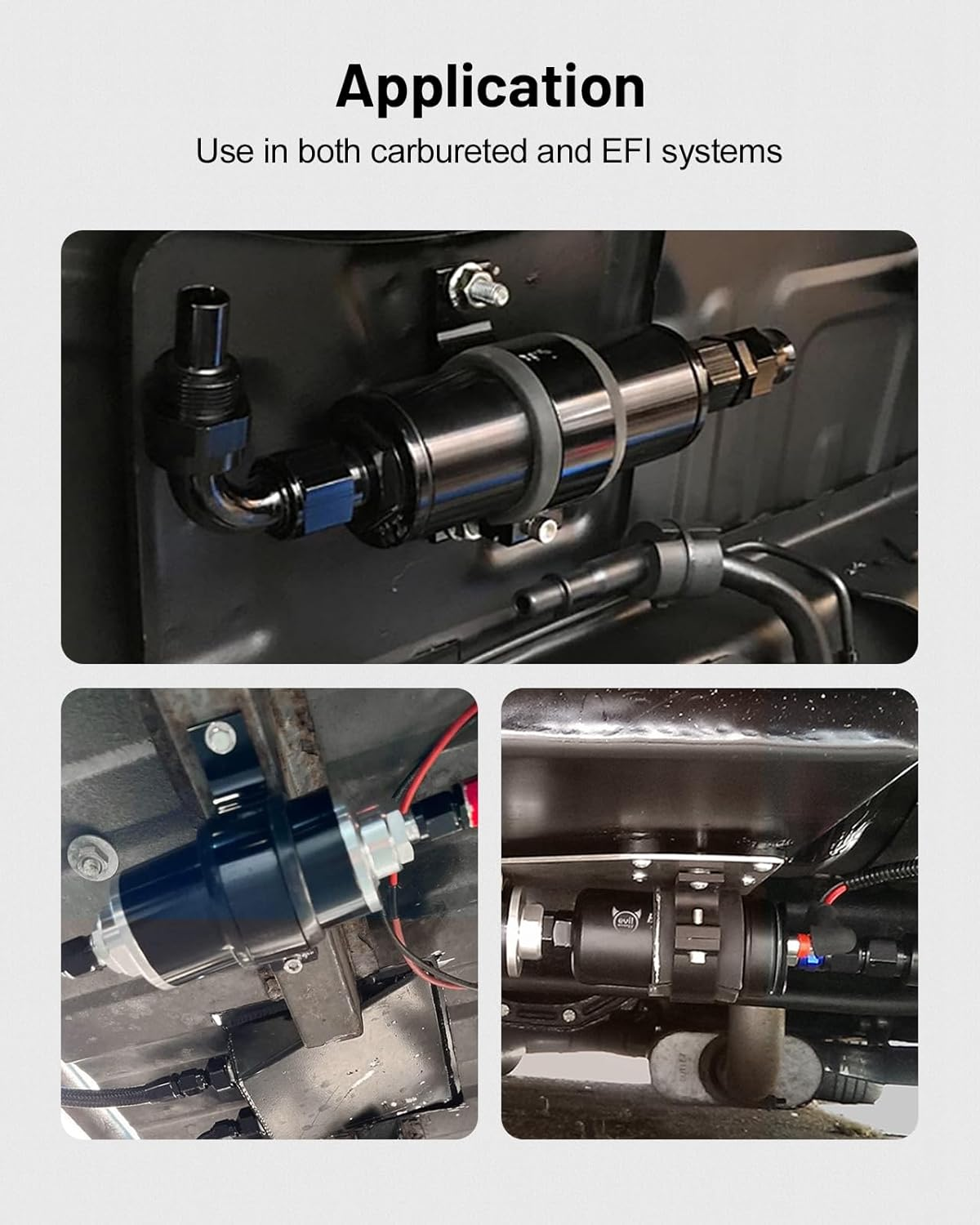 EVIL ENERGY Inline Fuel Filter 10 Micron with 6AN 8AN 10AN Adapter&Bracket Clamp 50MM Universal image number 4