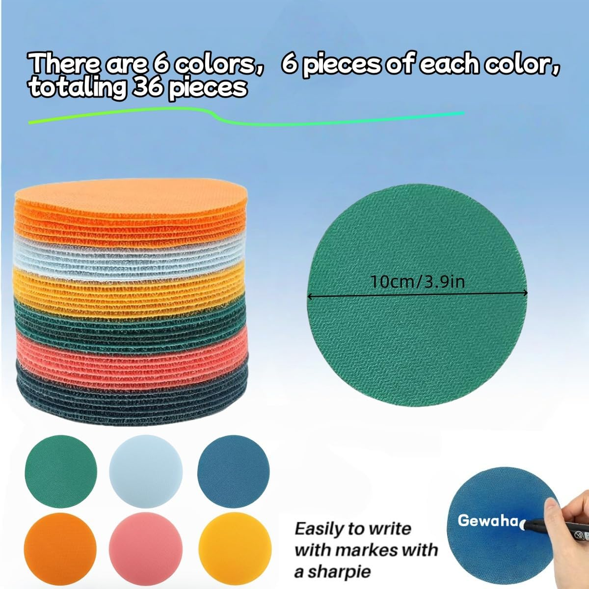 Gewaha 36Pcs Velcro round Carpet Spot Marker, Multipurpose Floor Circle Spots Nylon Carpet Markers for Teacher, Floor Dots and Sport Activities image number 5
