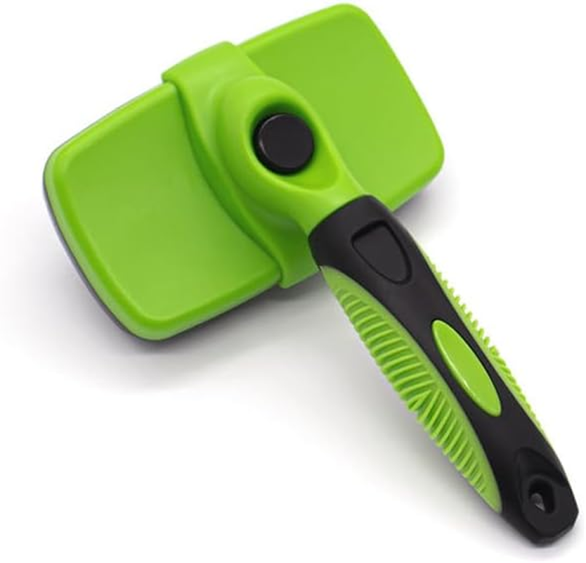 Self Cleaning Slicker Brush for Dogs & Cats, Gentle Deshedding and Hair Removal Tool for Long & Short Haired Pets, Easy Push Button, Purple