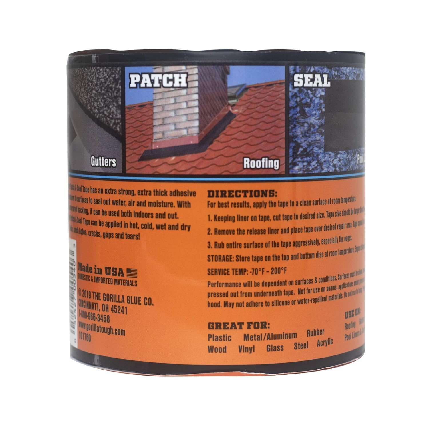 Gorilla Waterproof Patch and Seal Tape 4" X 10' Black, (Pack of 1) image number 2