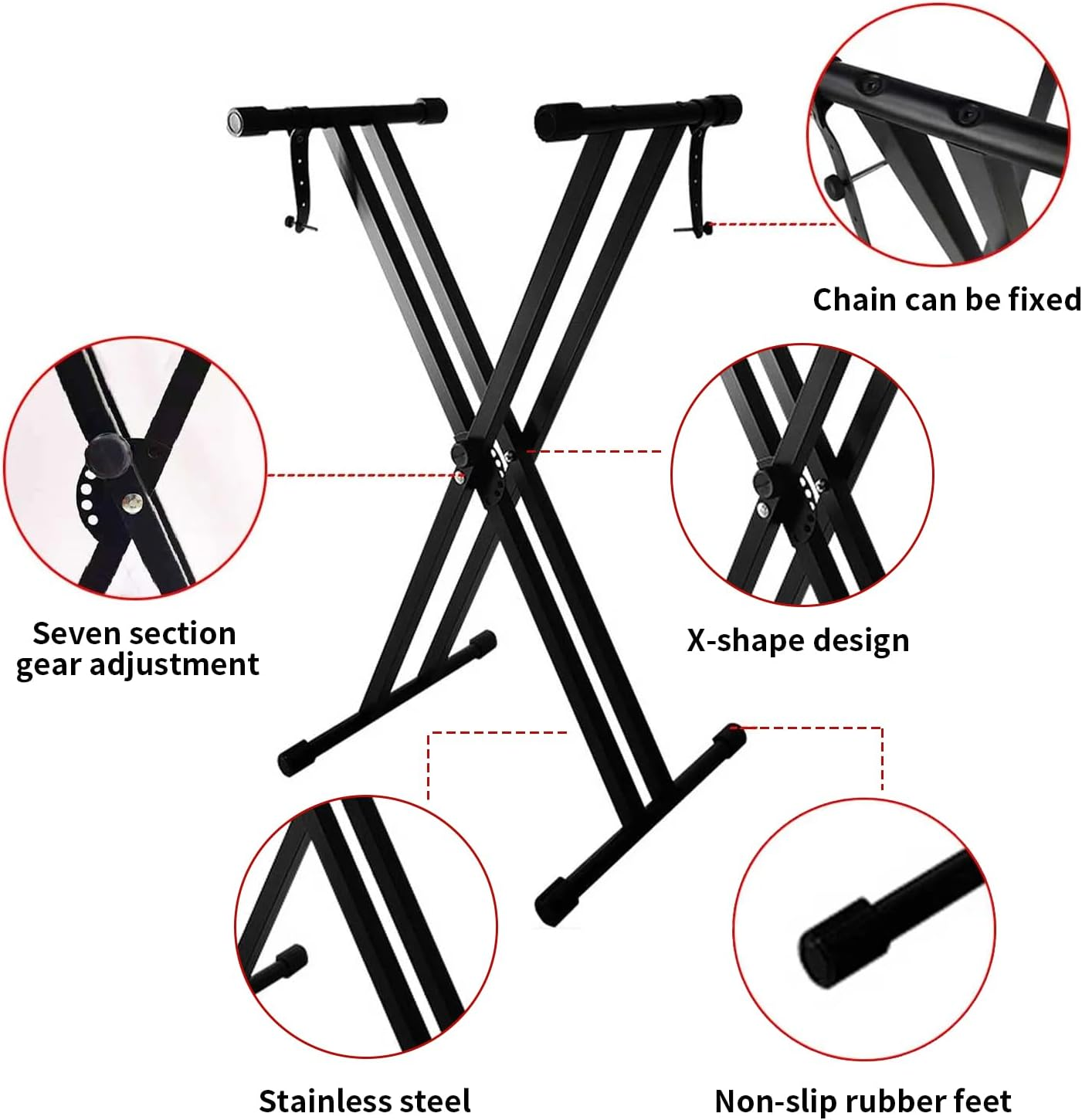 Piano Keyboard Stand, X-Shaped Adjustable Portable Heavy Duty Premium Piano Stand Have Locking Chain for 61-Key and 88-Key Keyboard (95CM Keyboard Stand) image number 1