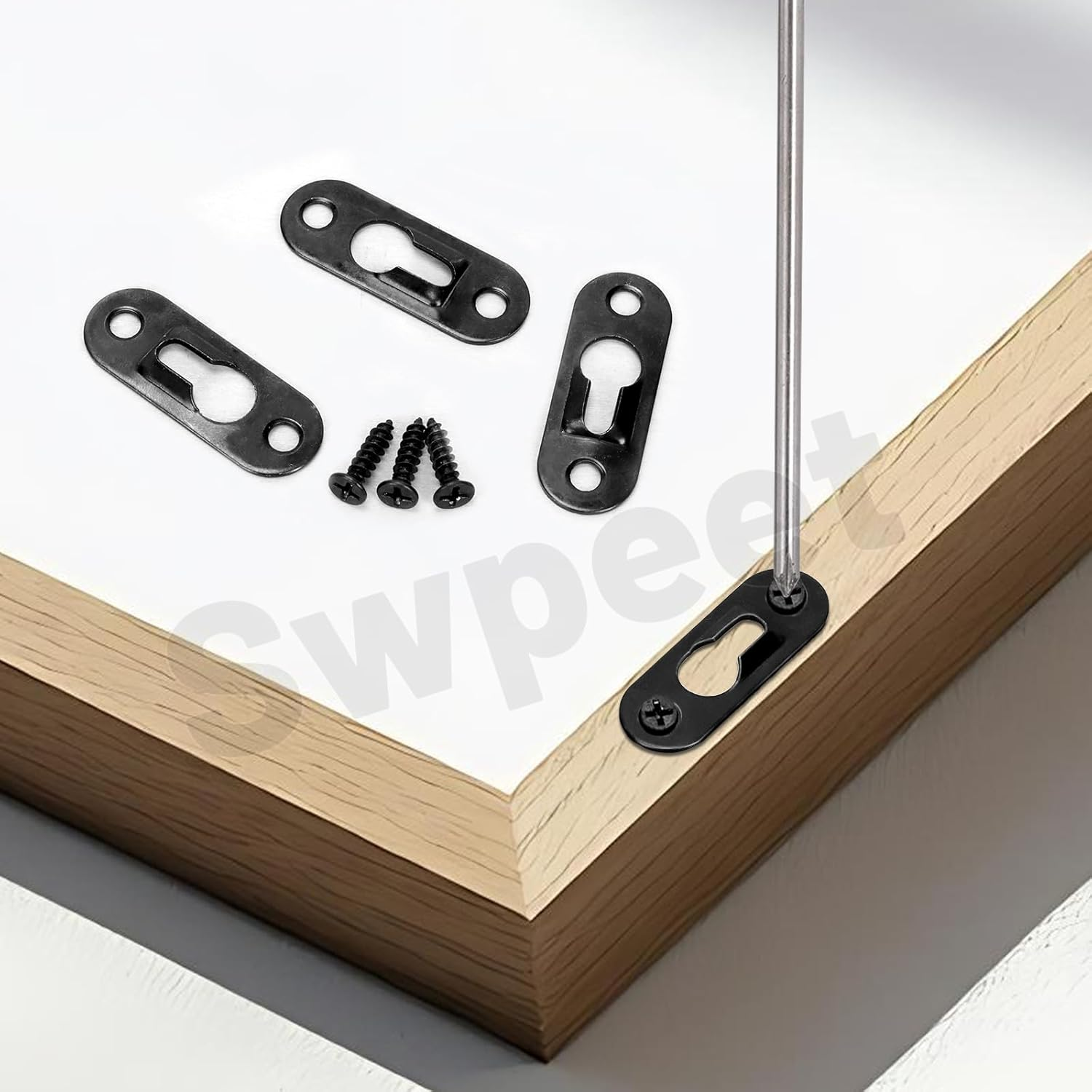 Swpeet 280Pcs 45 X 16Mm Black Carbon Steel Single Keyhole Hangers with Screws and Picture Frame Turn Button Fasteners Assortment Kit, Keyhole Hanging Plate Picture Hanger for Frame, Key, Photo image number 5