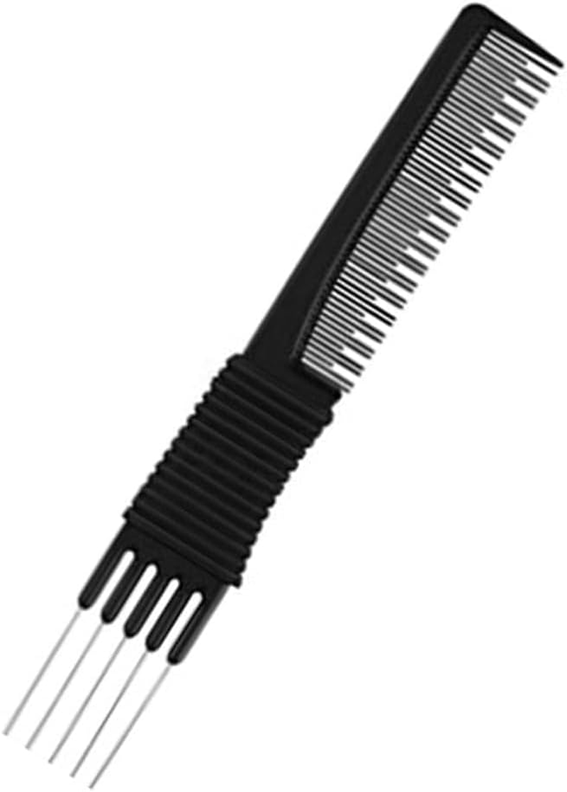 Black Carbon Lift Teasing Combs with Metal Prong, Salon Teasing Back Combs, Lifting Fluffing Comb with 5 Stainless Steel Pins image number 5