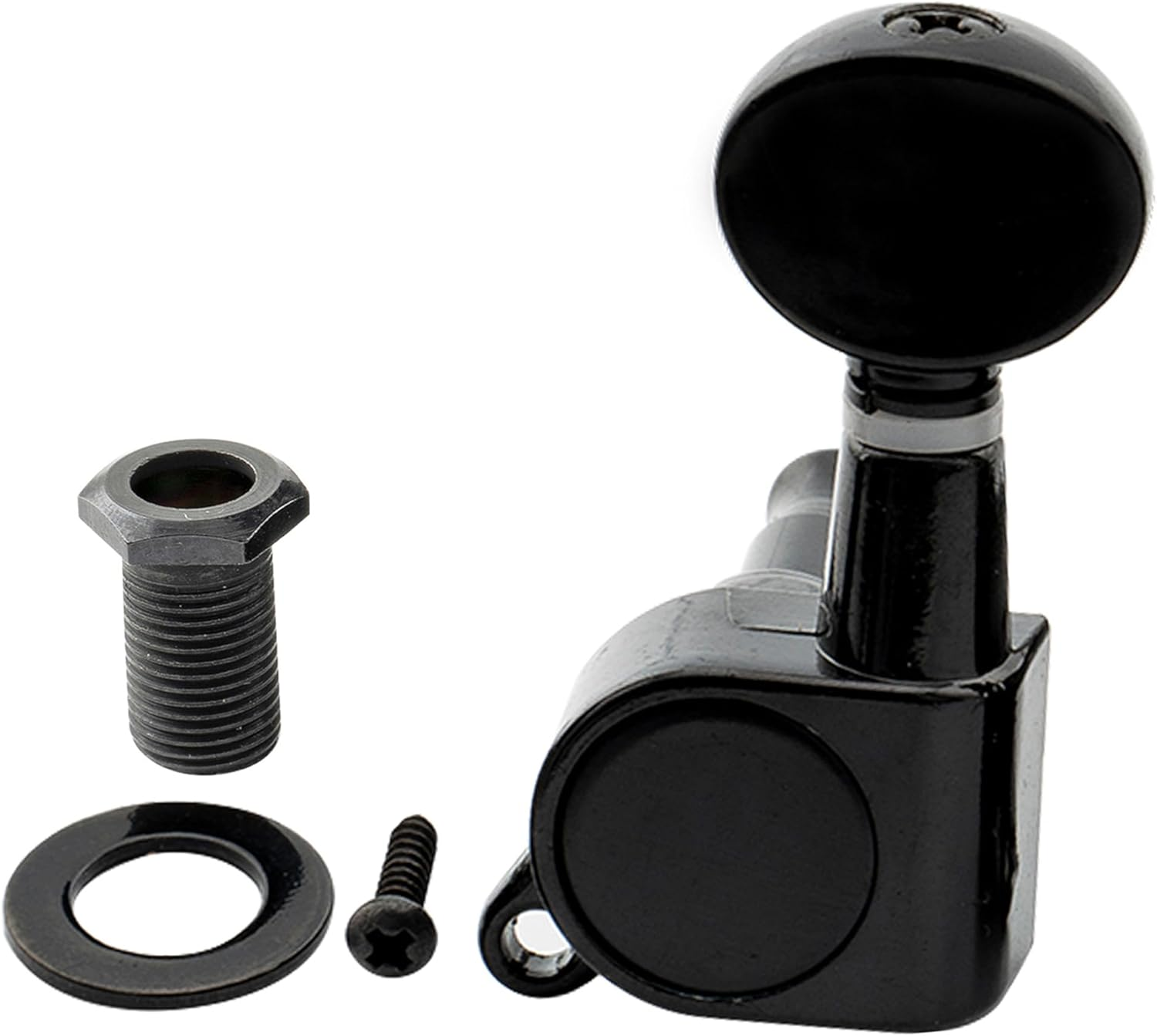 Musiclily 3L3R Sealed Guitar Tuners Tuning Pegs Machine Heads Set for Electric Acoustic Folk Guitar, Chrome Vintage Oval Button - Single L Black