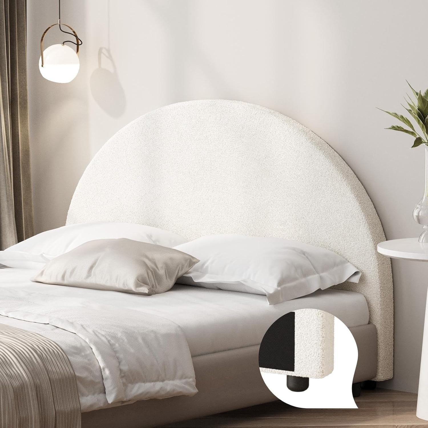 OIKITURE Headboard with Faux Line Fabric King Single Bed Head Bedhead