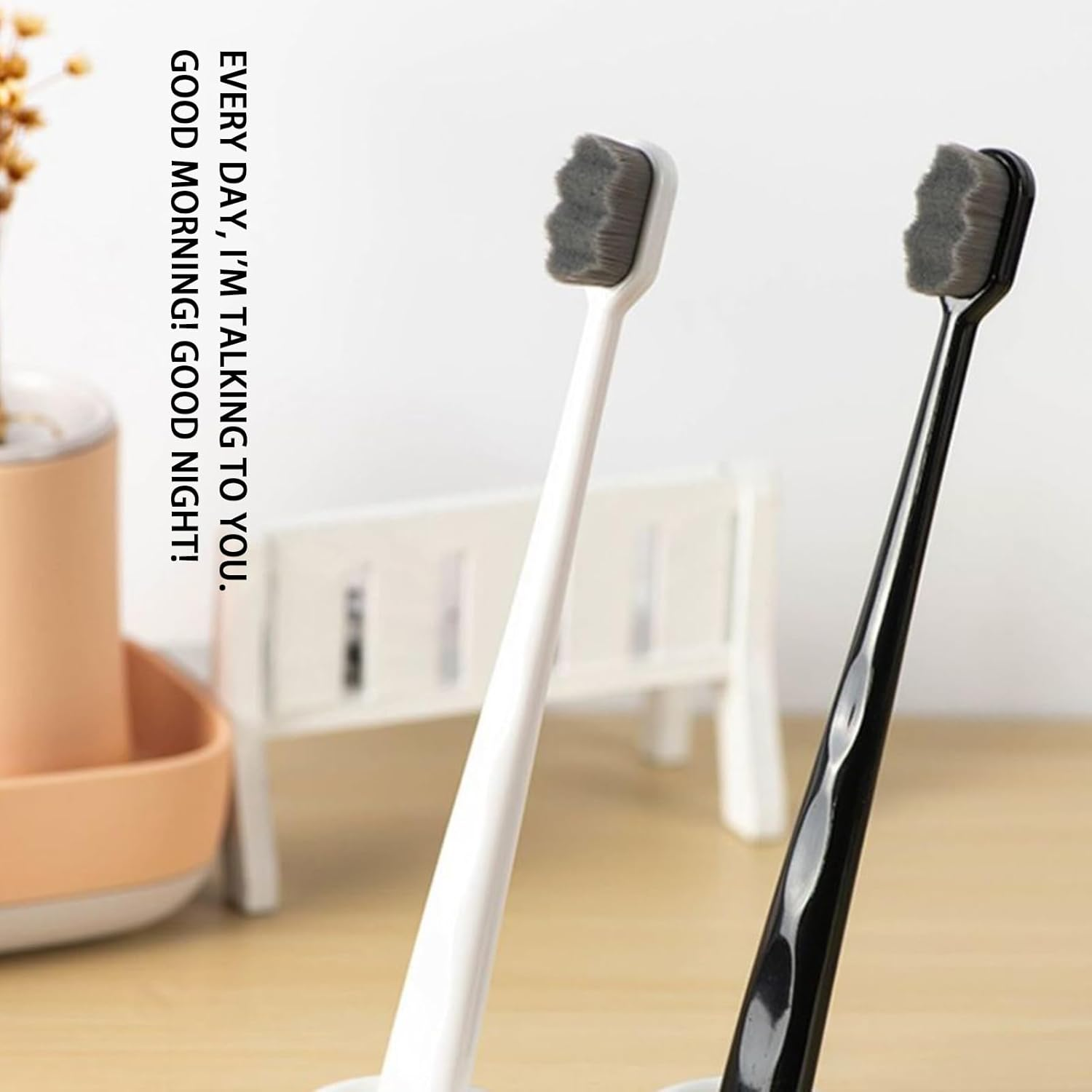 Extra Soft Toothbrush for Sensitive Gums and Teeth with 20000 Ultra Soft Bamboo Charcoal Bristles Excellent Cleaning Effect Black Wave Bristle 2 Pack image number 5