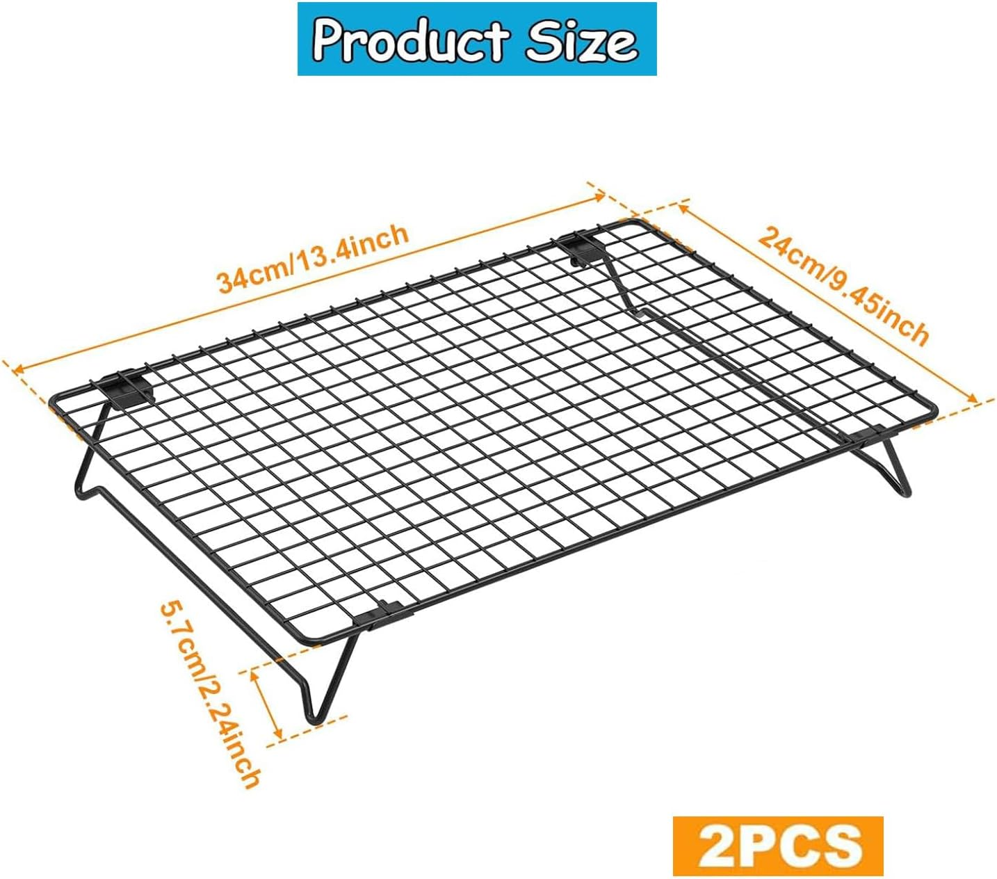 Yharnamite 2 Pcs Cooling Racks, 13.4 X 9.5 ​Inches Cooling Rack Baking, Cake Cooling Rack, High Temperature Resistant Wire Rack with Collapsible Legs for Cooking, Roasting, Grilling, Baking (B)