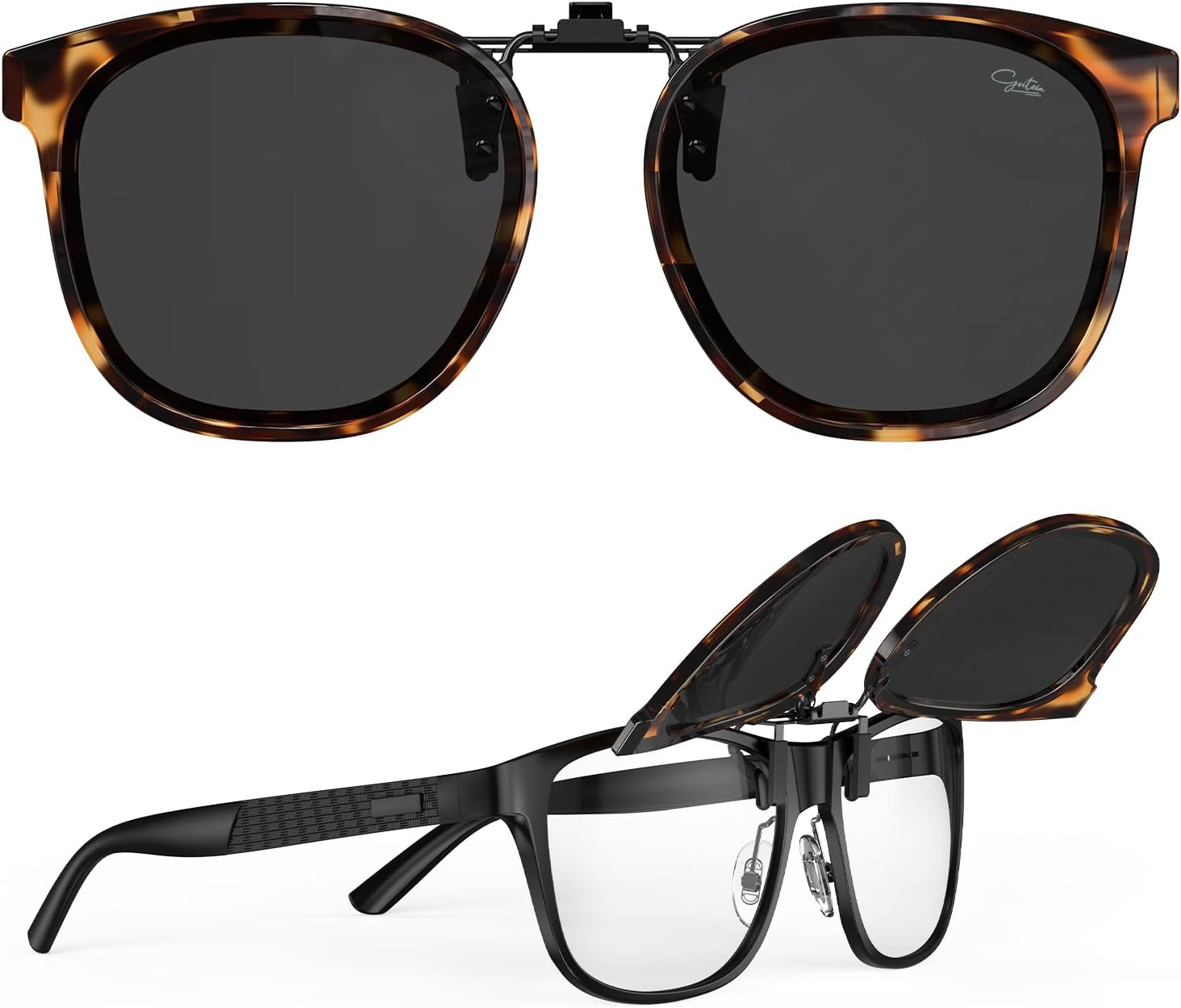 Goiteia Oversized Polarized Clip on Sunglasses over  Glasses for Women Men, Fashion Framed to Conceal Glasses image number 1