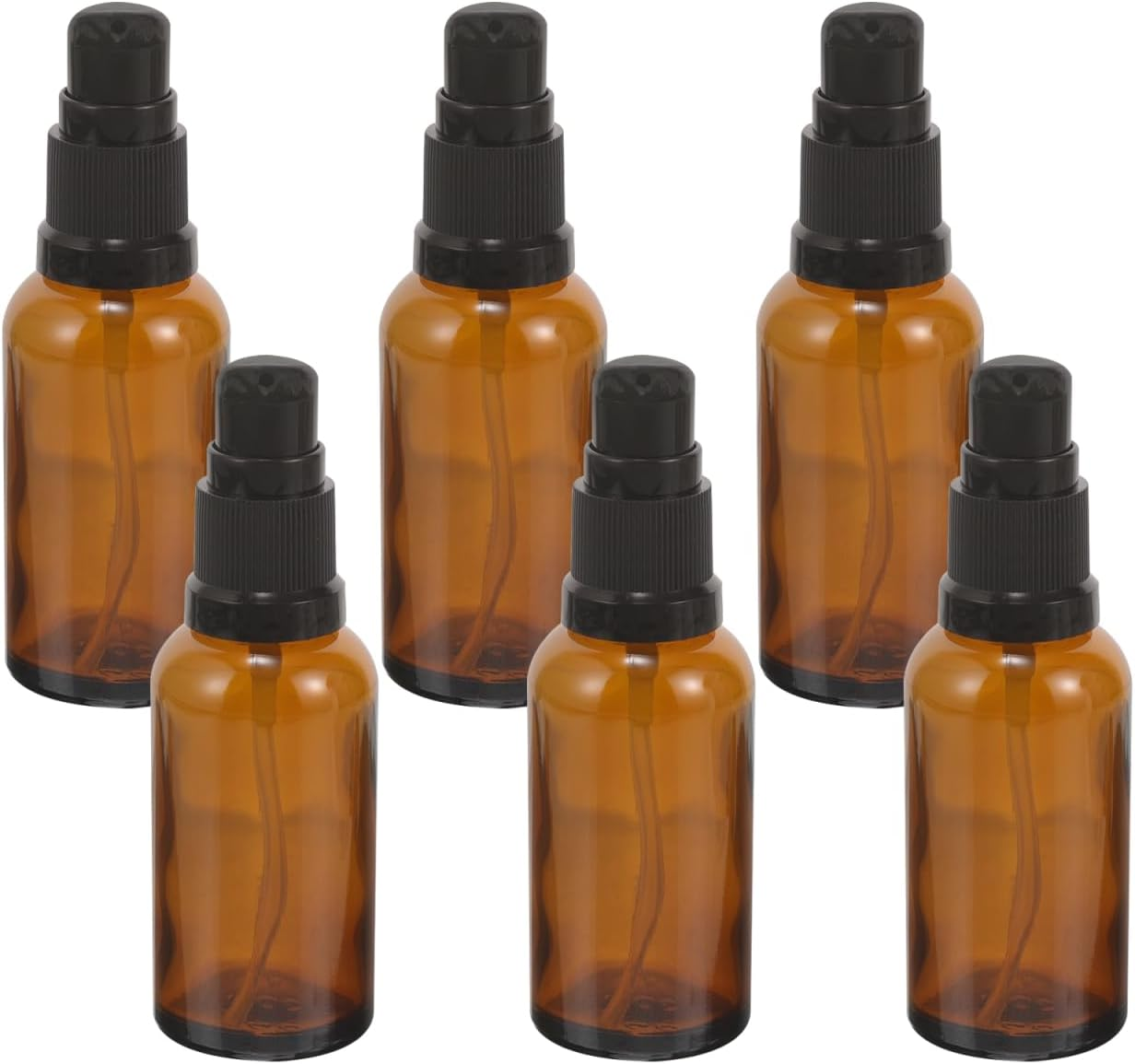 Ipetboom 6Pcs Brown Glass Pump Bottles, Travel Refillable Lotion Dispenser Leakproof Cosmetic Containers for Essential Oils and Liquids for Daily Use and Travel