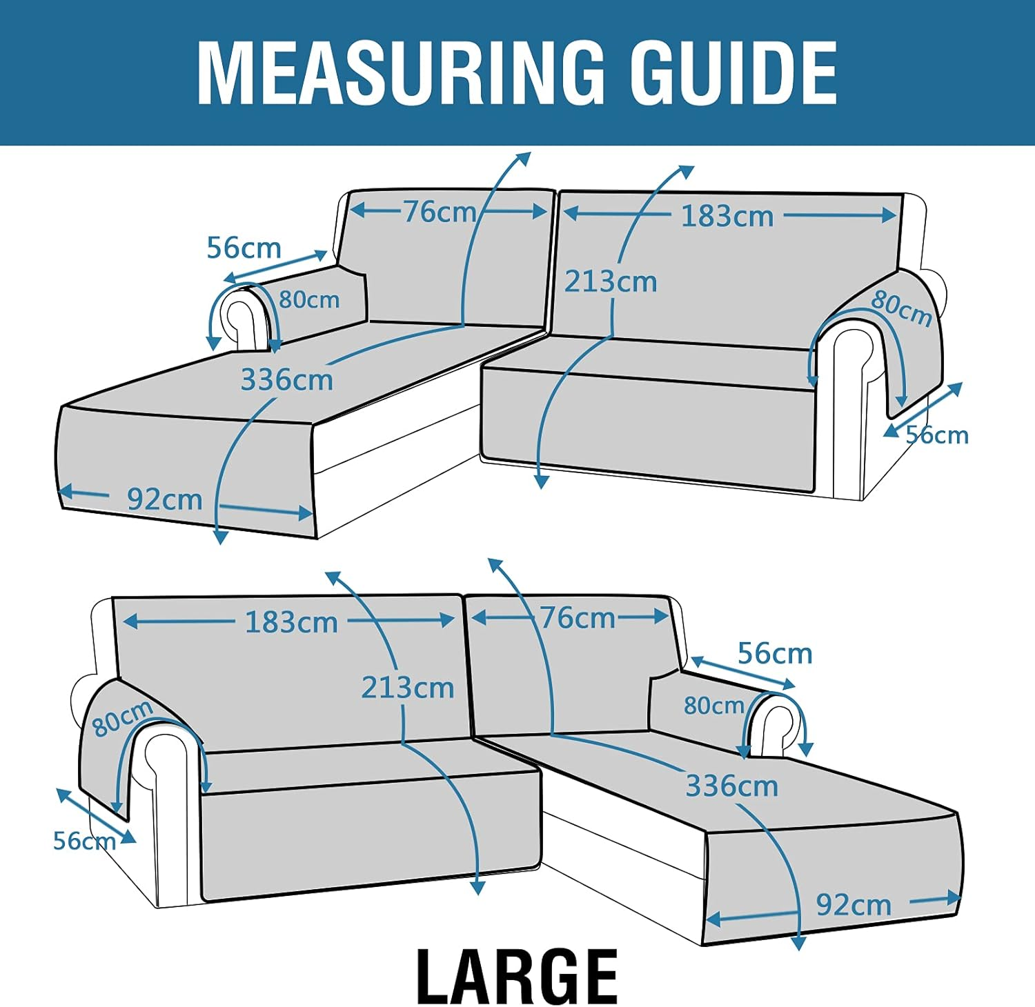Smarcute L Shape Couch Cover for Sectional Sofa Chaise Lounge Sofa Cover Reversible Sofa Slipcover Non-Slip Water Resistant Furniture Protector for Dog (Large, Grey) image number 1