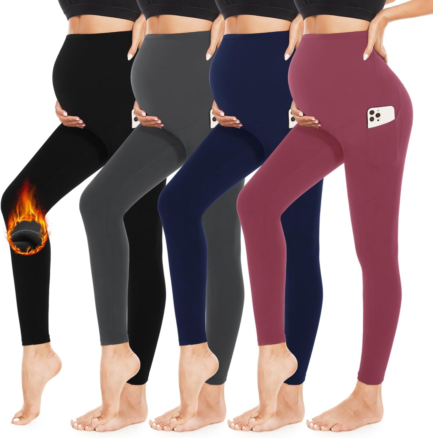 4 Pack Women&rsquo;S Maternity Leggings with Pockets over the Belly Butt Lift - Soft Workout Pregnancy Yoga Pants