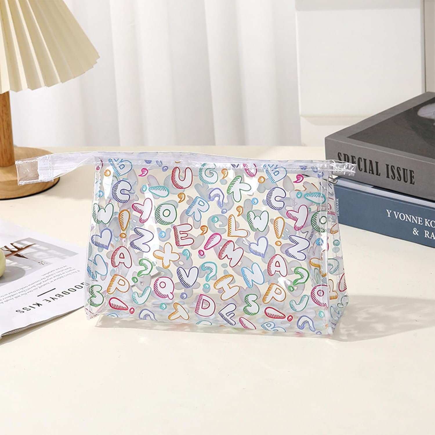 BSITSSS Cosmetic Bag Transparent Colourful Letters Make-Up Bag for Women Girls Mothers Best Friends and Bridesmaids, Colourful, Cosmetic Bag Transparent image number 3