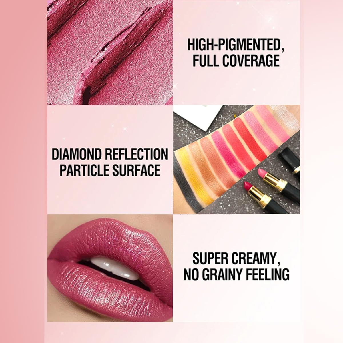 6Pcs Diamond Glitter Lipstick Set, Glitter Metallic Shimmer Lipstick 6 Colors, Non-Stick Sparkling Glitter Matte Lip Stick, Long-Lasting & Waterproof, Shiny Matte Lip Gloss for Women image number 5