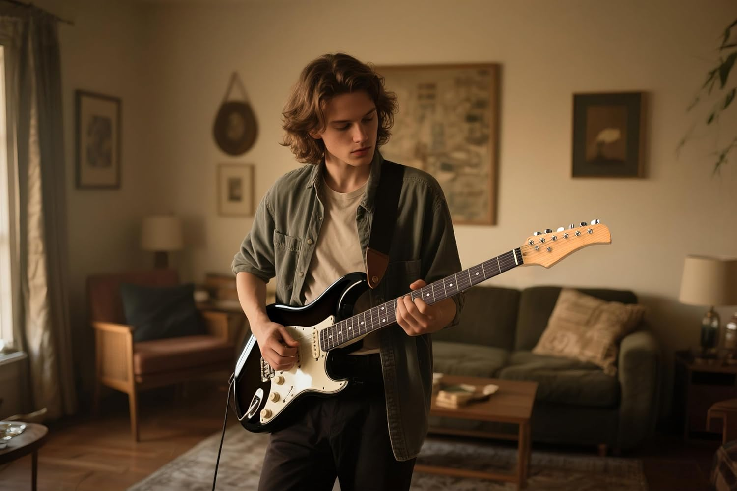 Full-Size 39" Electric Guitar Black with 5W Amplifier (Sunburst) image number 1