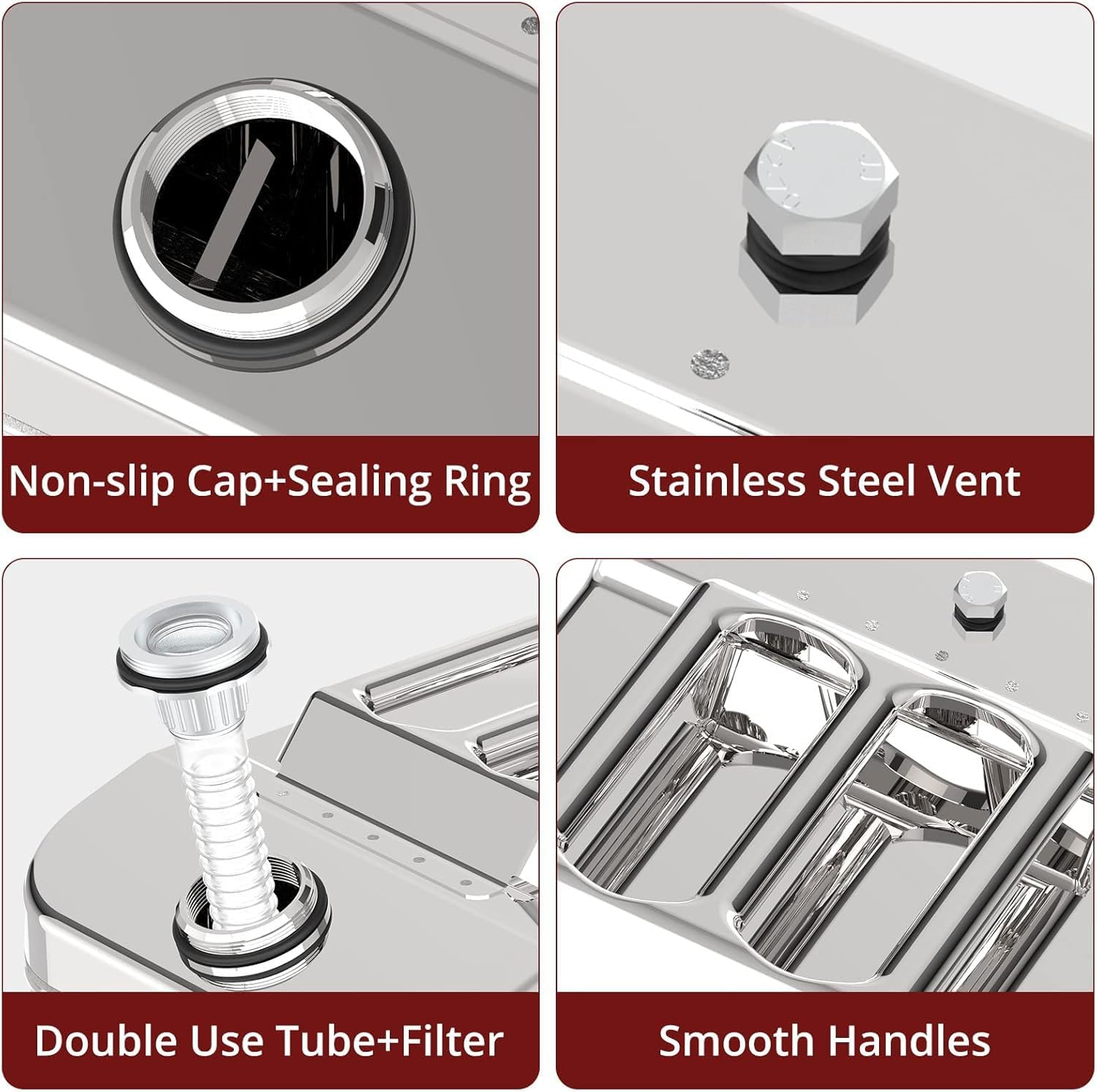 Ariv Hommey 20L Jerry Can Horizontal,304 Stainless Steel Petrol Fuel Tank W/Built-In Spout,Portable Heavy Duty Diesel Containers Storage Car Motorcycle