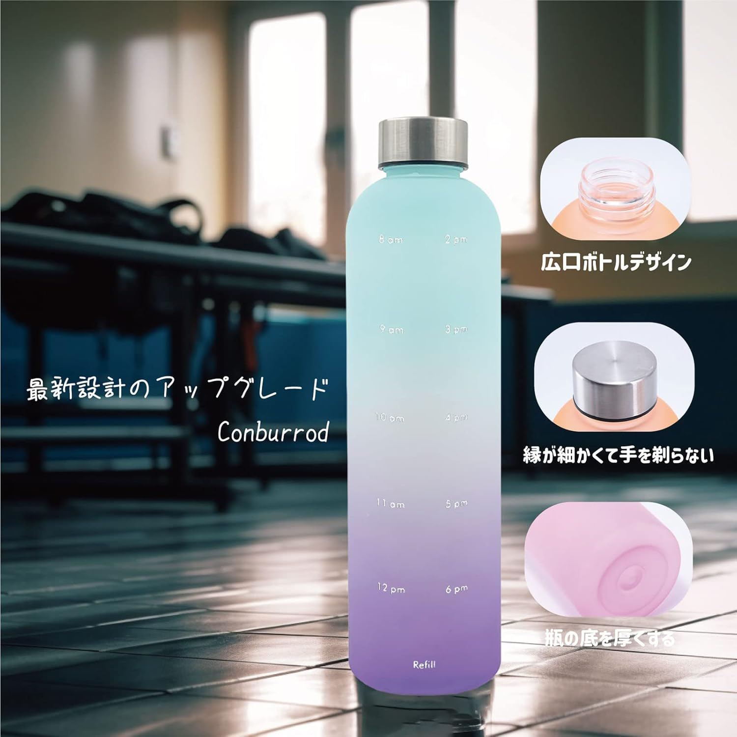 Lightweight Water Bottle Water Bottle 1000Ml with Time Marker Transparent Mint Motivational Measuring Time and Volume BPA Free Frosted Plastic Screw-In Stainless Steel Lid for Gym, Sports - Red image number 7