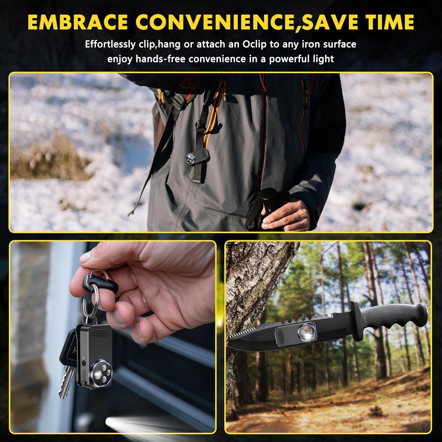 EDC Clip-On Torch 600 Lumens: 120 Meters Flashlight with Four Lighting Solutions, Rechargeable Torch, LED Light with Spring Clip Magnetic Base for Fishing, Camping & Hiking(Black) image number 3