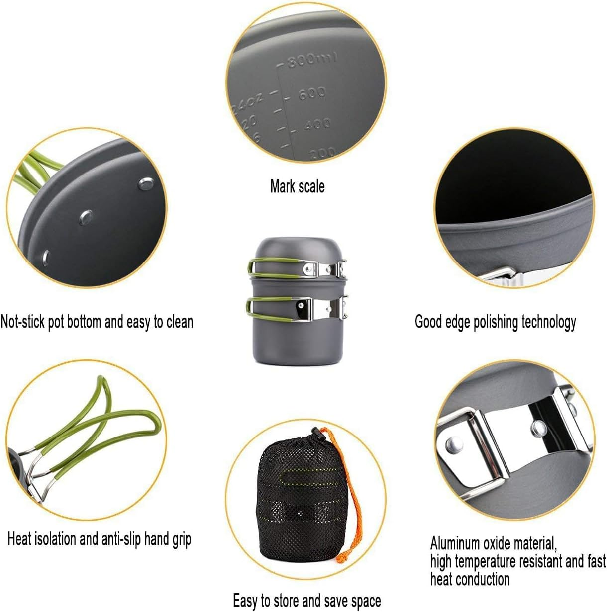 Padarsey Camping Cookware Measuring Kit 1-2 Person O2-3 Person, Folding Knife and Fork, Portable Pan and Pan Set, Hiking for Picnic and Camping