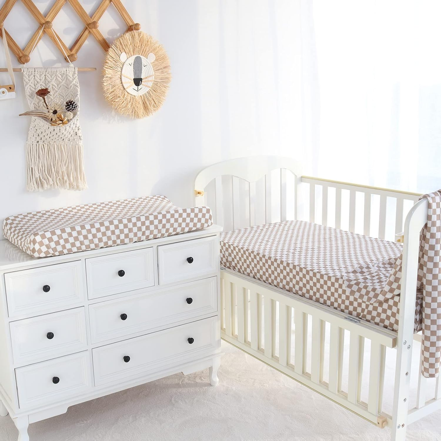 Lifetree Muslin Changing Pad Cover for Baby Girls Boys, 70% Viscose from Bamboo and 30% Cotton, 16"X32" Diaper Change Table Pad Covers, Soft Changing Pad Sheets, Smallcheckered Pattern