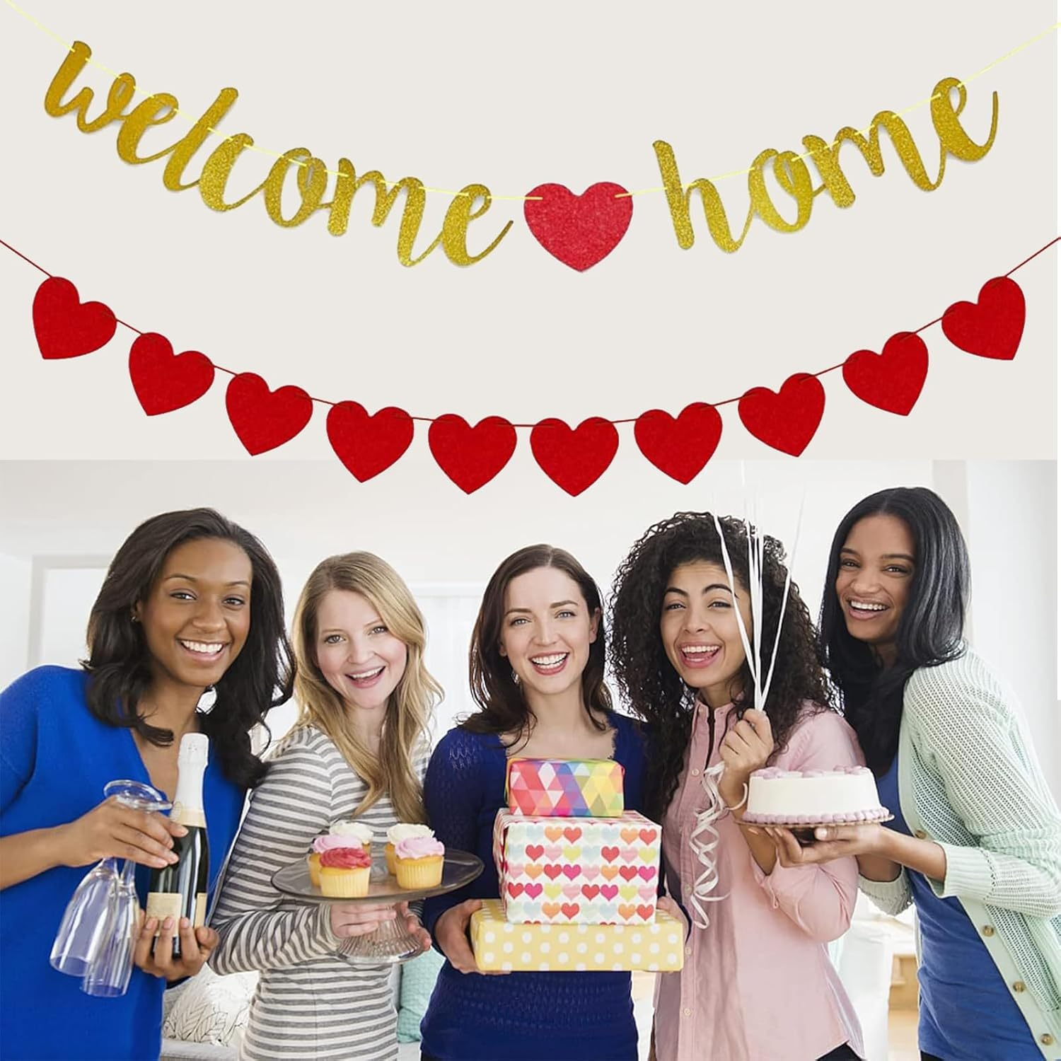 1Sets Welcome Home Banner with Heart Garland - Ready-To-Hang Party Decor for Military Return, Homecoming, Graduation, Family Reunion & Housewarming Celebration image number 2
