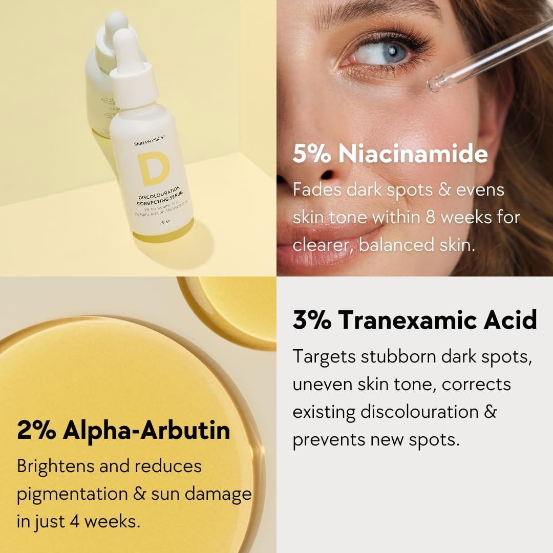 Skin Physics Discolouration Correcting Serum-Alpha-Arbutiu、Tranexamic Acid and Niacinamide Serum to Target Hyperpigmentation,Age Spots & Uneven Skin Tone-25Ml image number 5
