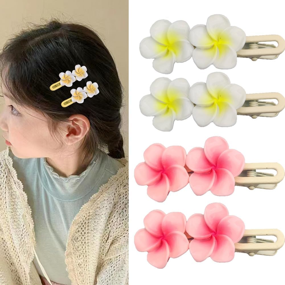 6Pcs Plumeria Flower Clips Hawaiian Frangipani Plumeria Clips Flower Hairpin Hair Accessories for Beach Wedding Summer Holiday