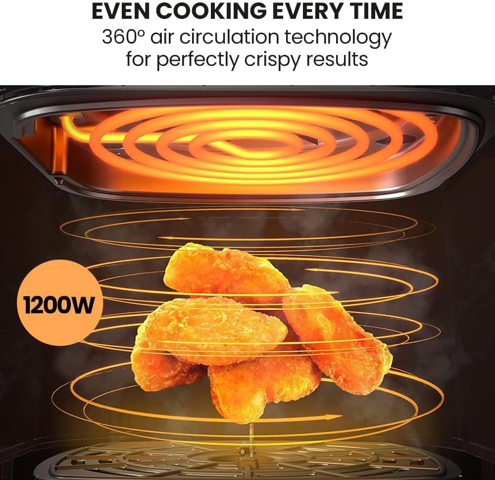 Eurochef 6.5L Air Fryer, Electric Digital Airfryer with Glass Container, Black image number 5