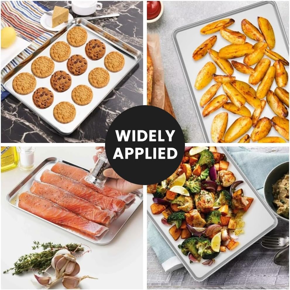 Large Baking Sheets Set of 3,Stainless Steel Baking Tray,Rectangle 16 X 12 X 1 Inches,Professional Bakeware Oven Tray,Healthy & Heavy-Duty, Easy Clean & Mirror Finished image number 1