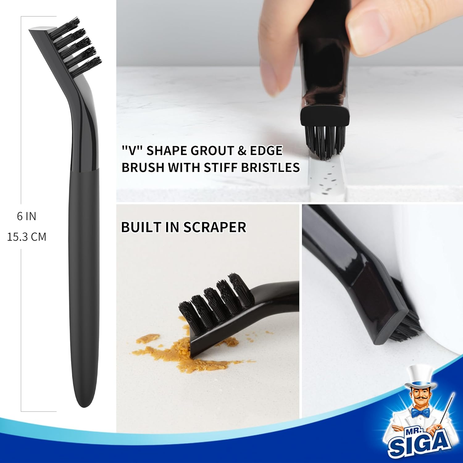 MR.SIGA Grout Cleaner Brush Set, Detail Cleaning Brush Set for Tile, Sink, Drain, Grout Brush Set for Edge, Crevice Cleaning image number 3