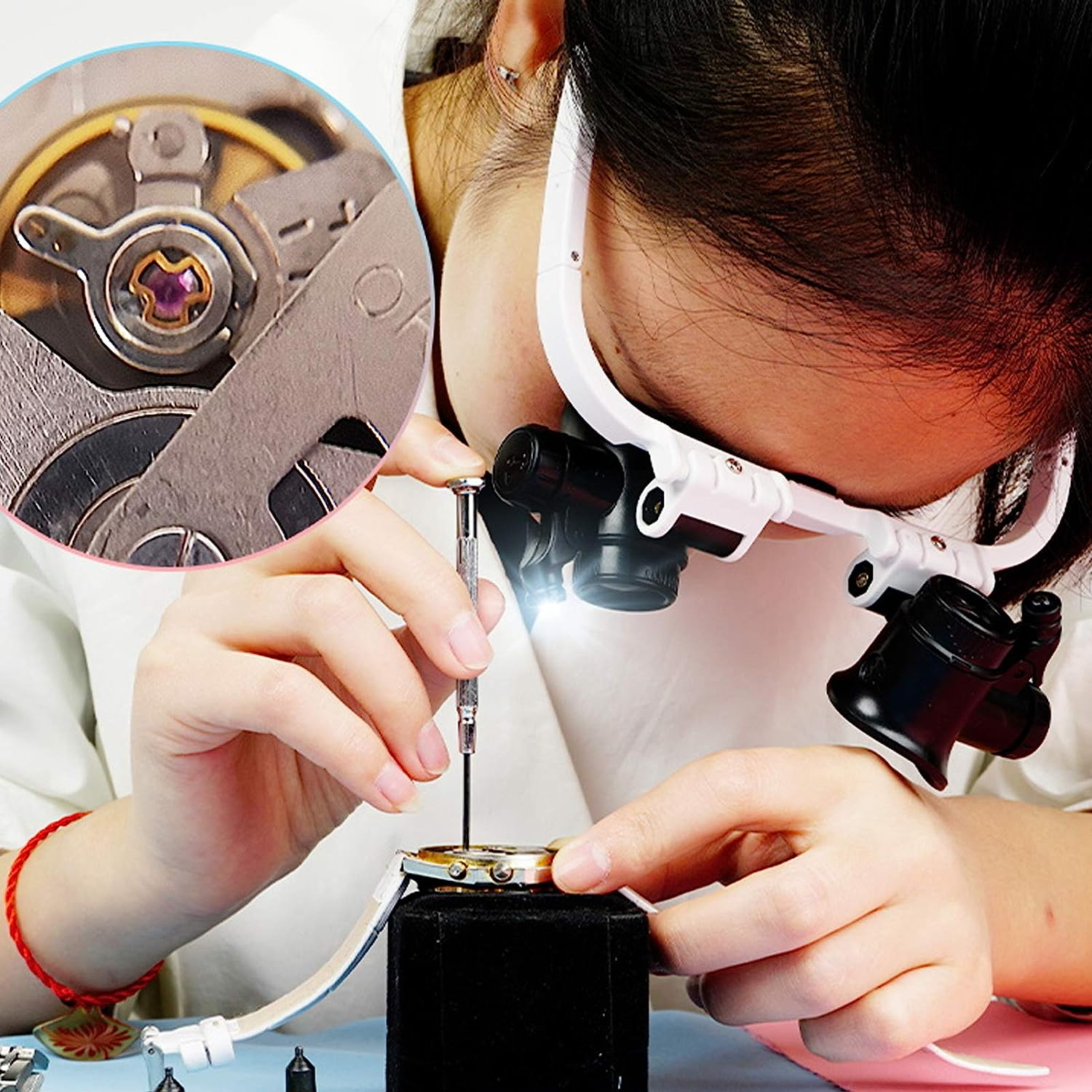 POPETPOP 1 Set Head Mount Magnifier Glasses Headband Magnifying Glass Handsfree Magnifier with Light for Jewelers Sewing Crafts Hobbies Repair 10X,15X,20X,205X image number 3