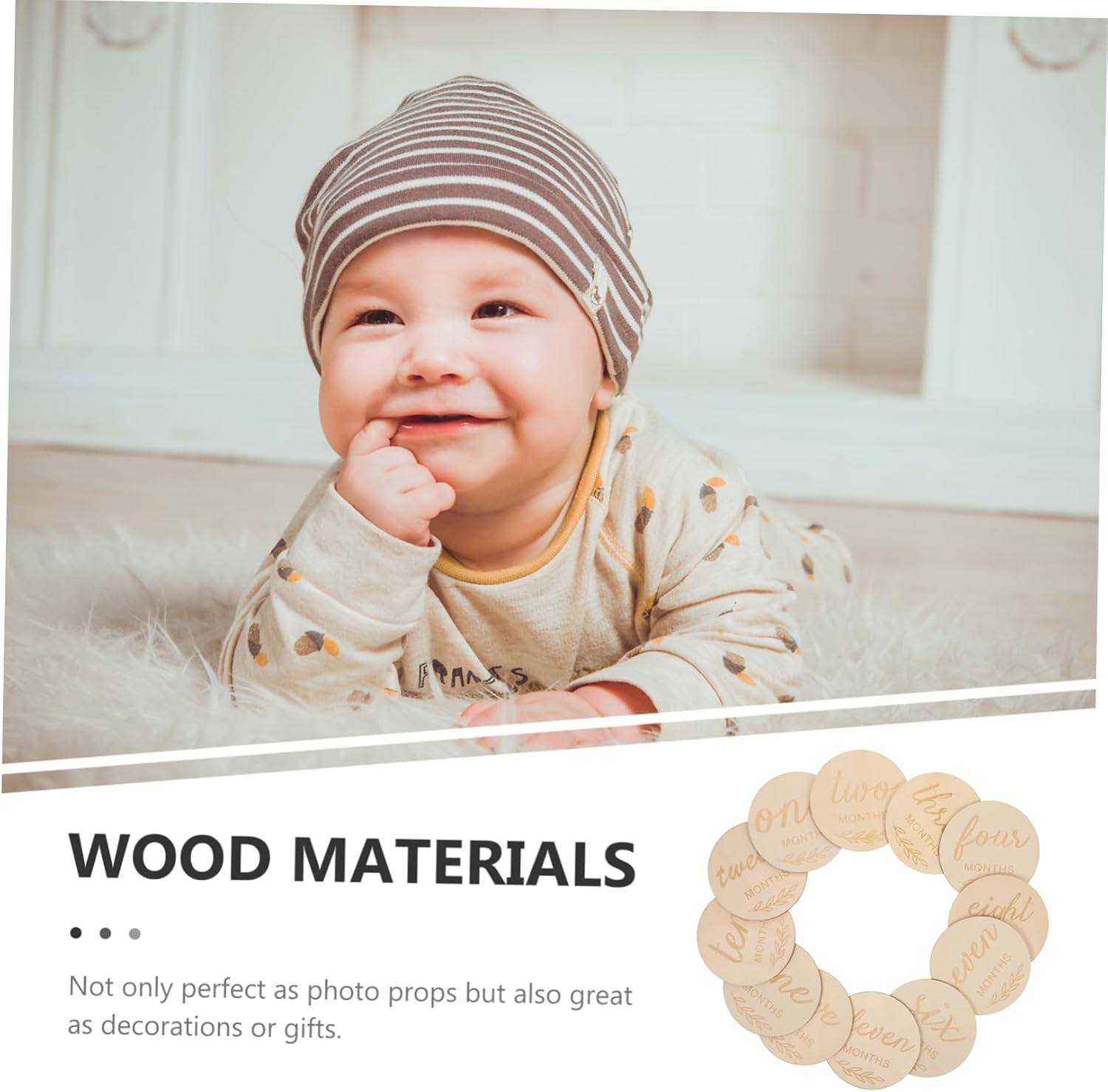 DOITOOL 12Pcs Wooden Monthly Milestone Cards Double Sided Photo Props Natural Wood Grain Decorative Announcement for Newborn Growth and Party Favors