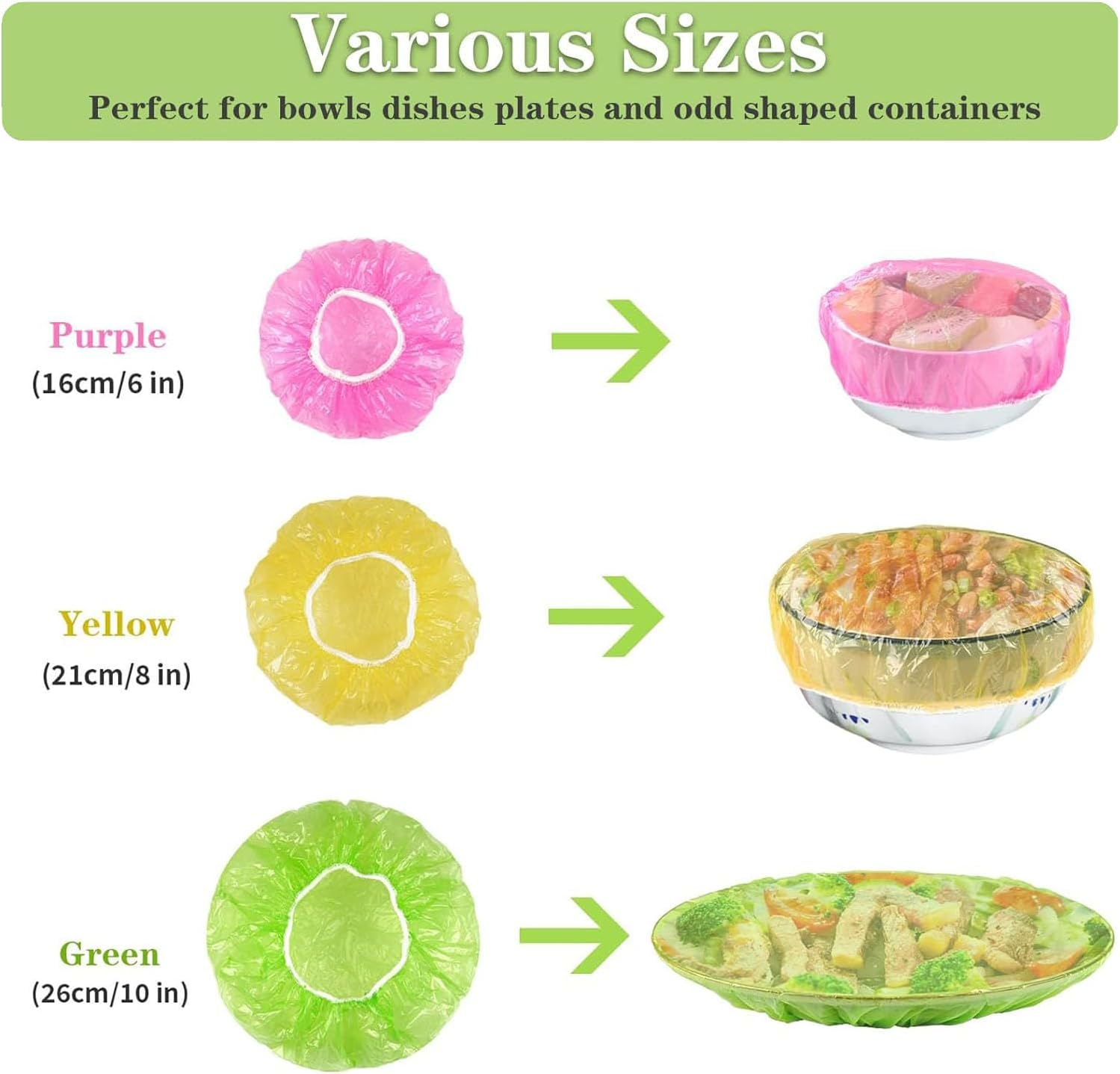 60 Reusable Elastic Food Bowl Storage Covers, Food Covers, Variety of 3 Translucent Stretchable Sizes and Colorful Dish Plate Covers, for Kitchen, Outdoor Picnic, BPA Free (3 Sizes) image number 5