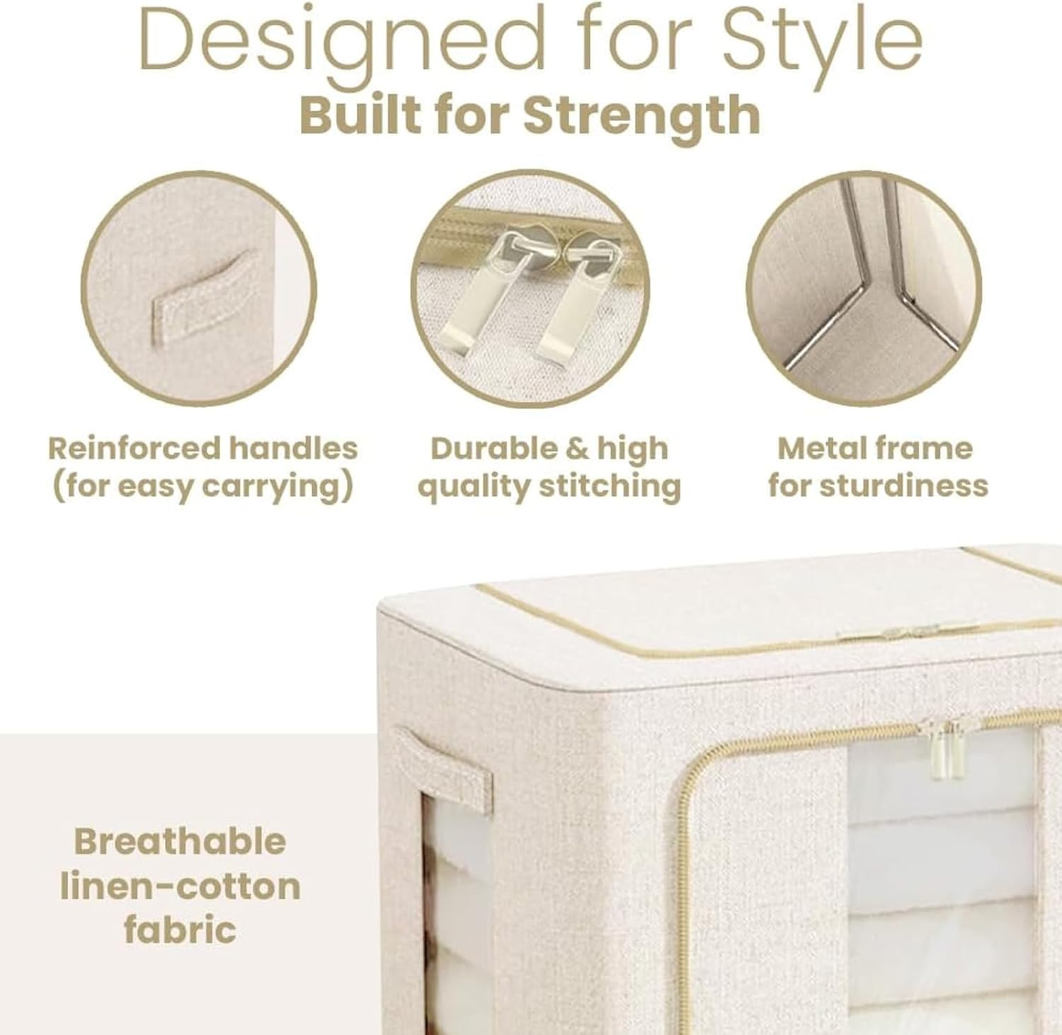 2 Pack Clothes Storage Box with Zipper, 66L Foldable Linen Container with Handles Large Capacity Storage Organizer (Milky White 66L) image number 2