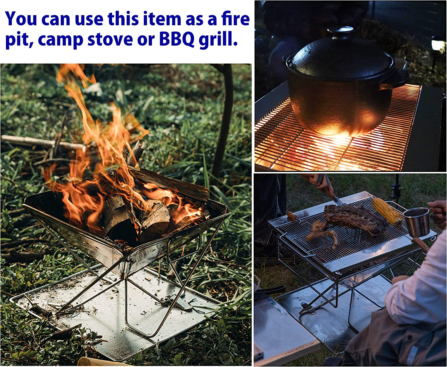 CAMPINGMOON Portable Camping Fire Pit BBQ Grill Outdoor Fireplaces Stainless Steel Large Size MT-045 image number 6