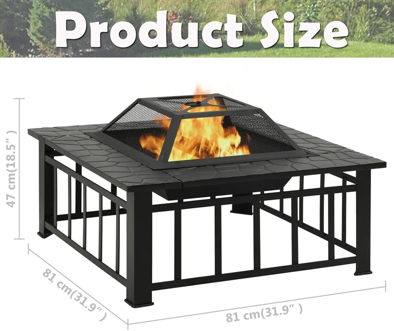 Outdoor Metal Fire Pit Backyard Patio Square Garden Stove Fire Pit with Poker image number 5